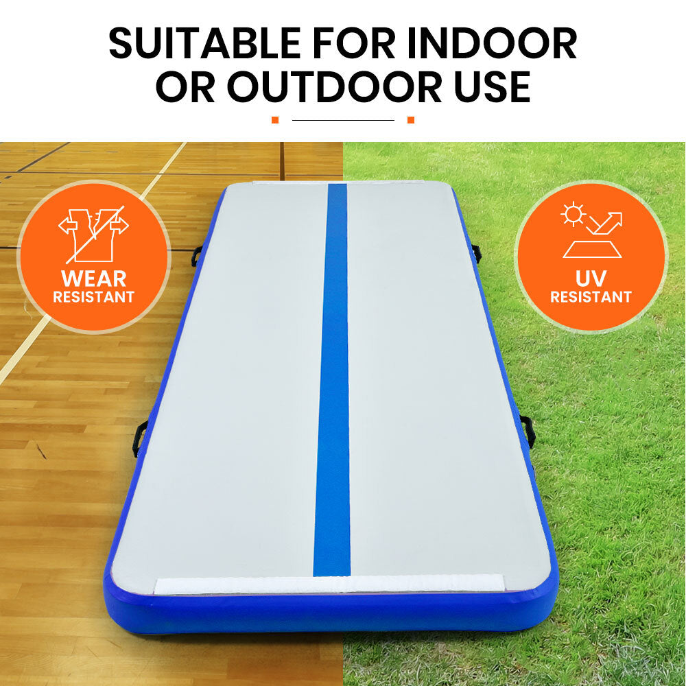 PROFLEX 400x100x10cm Inflatable Air Track Mat Tumbling Gymnastics, Blue & White (No Pump)