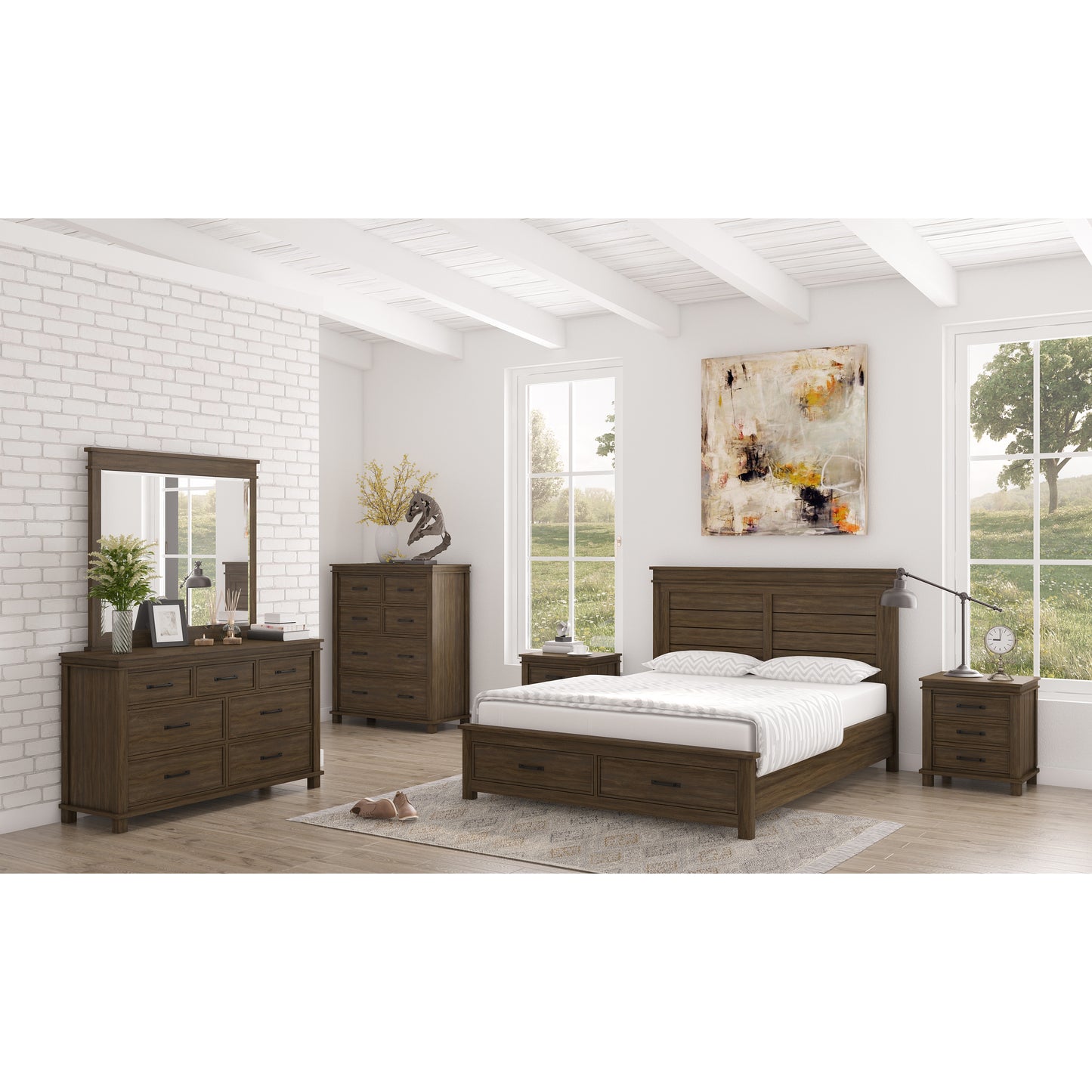 Lily Bed Frame Queen Size Timber Mattress Base -Rustic Grey