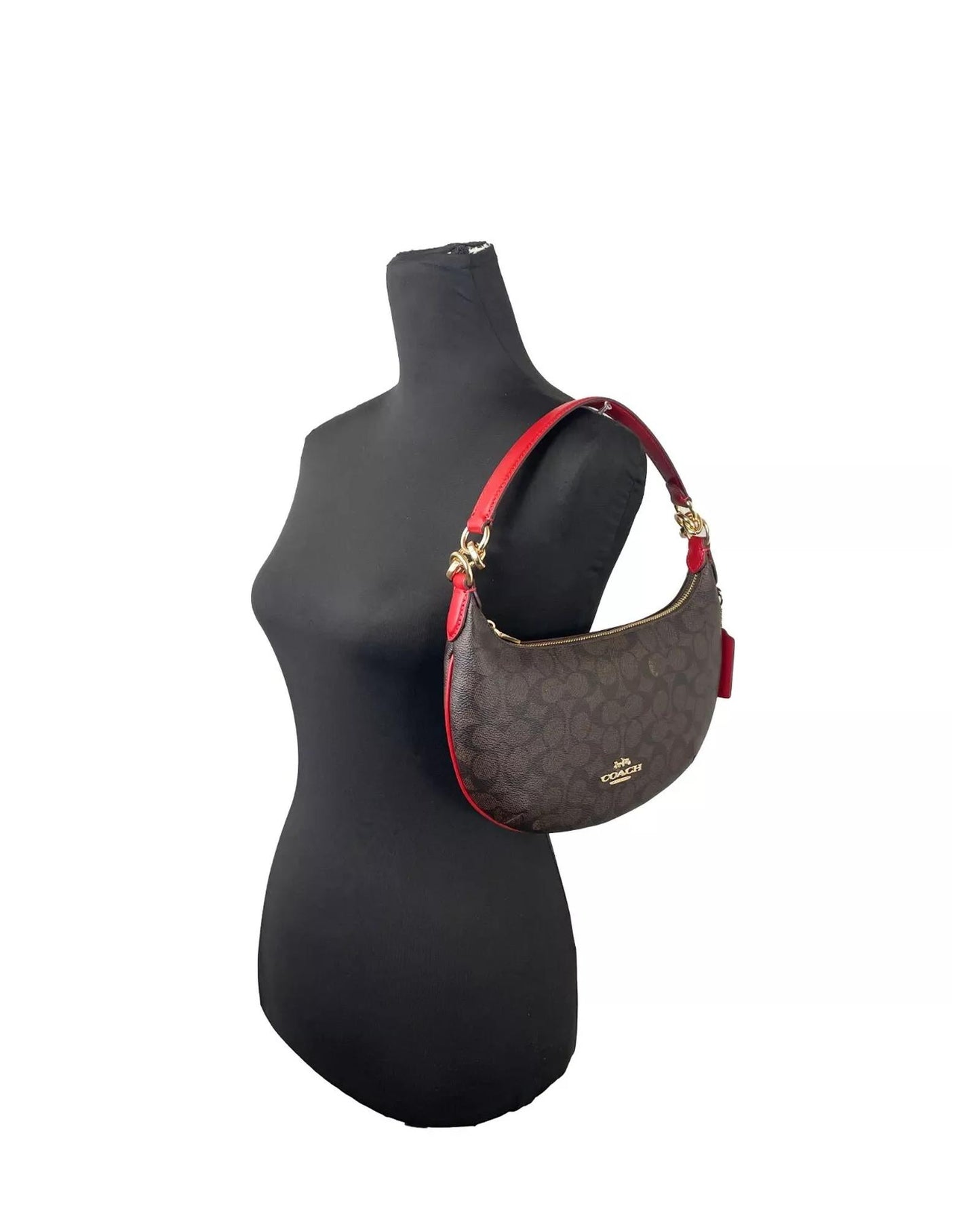 COACH Women's Payton Signature PVC Leather Shoulder Bag Brown Red - One Size