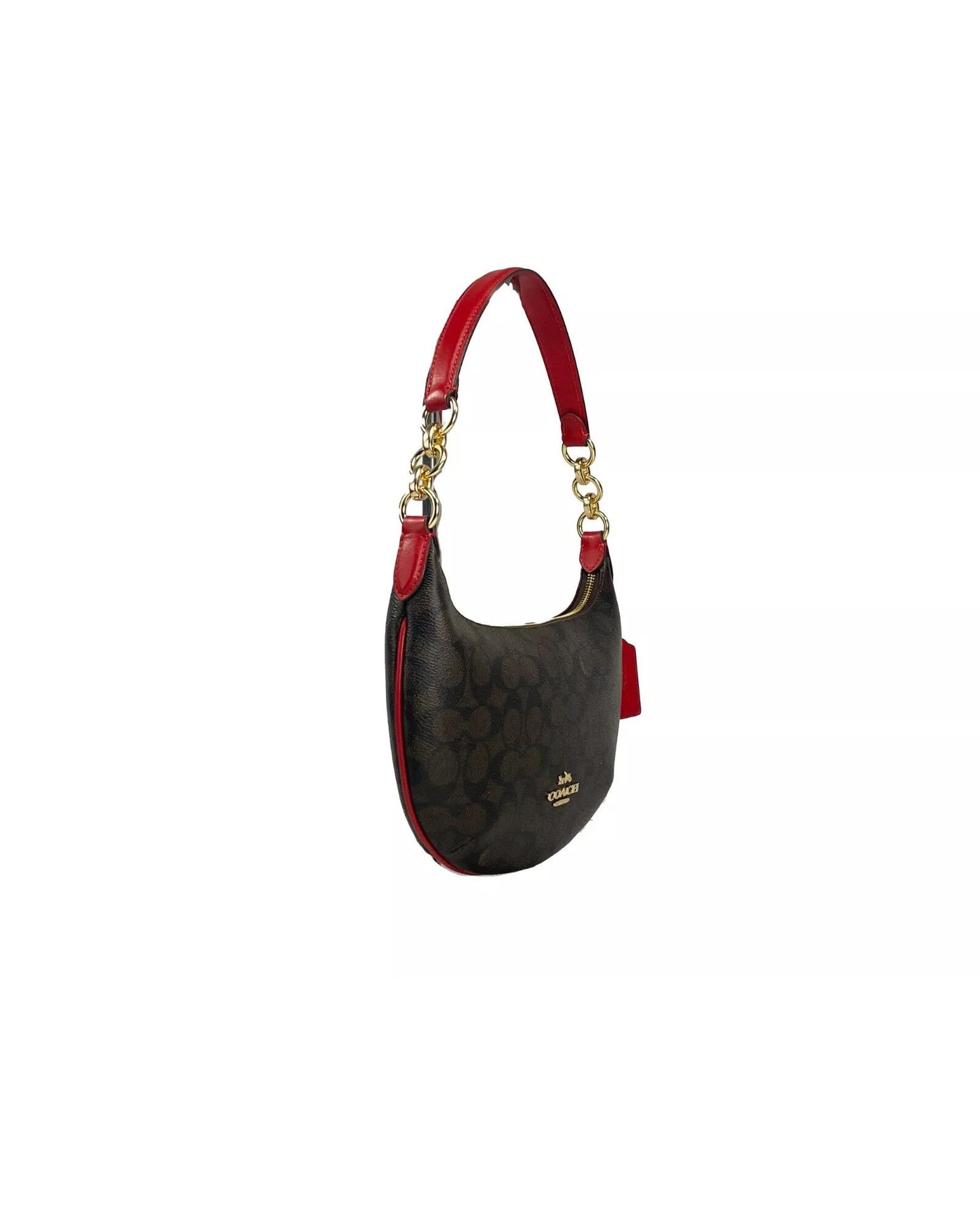 COACH Women's Payton Signature PVC Leather Shoulder Bag Brown Red - One Size