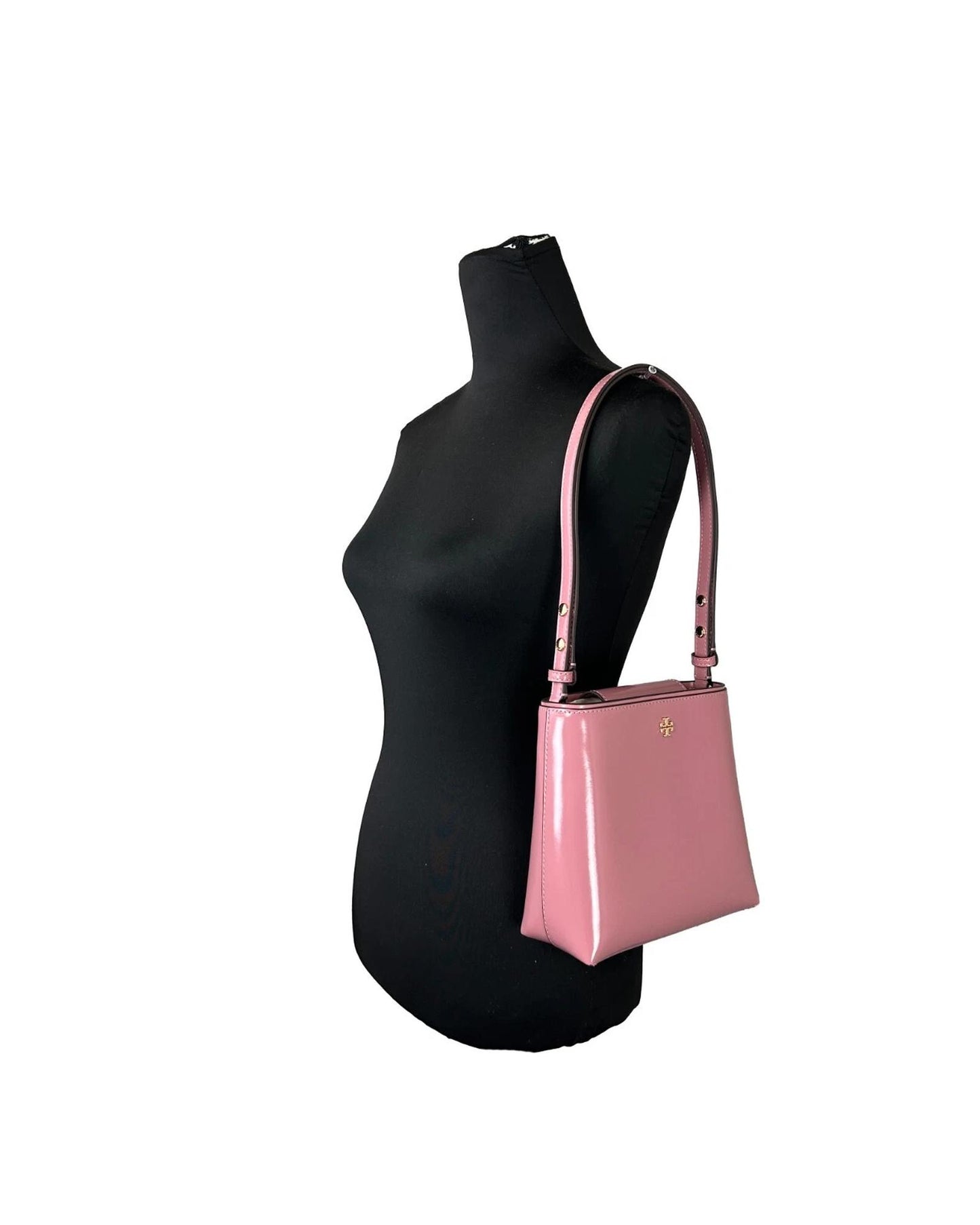 Tory Burch Women's Patent Emerson Small Bucket Bag Purse Pink - One Size