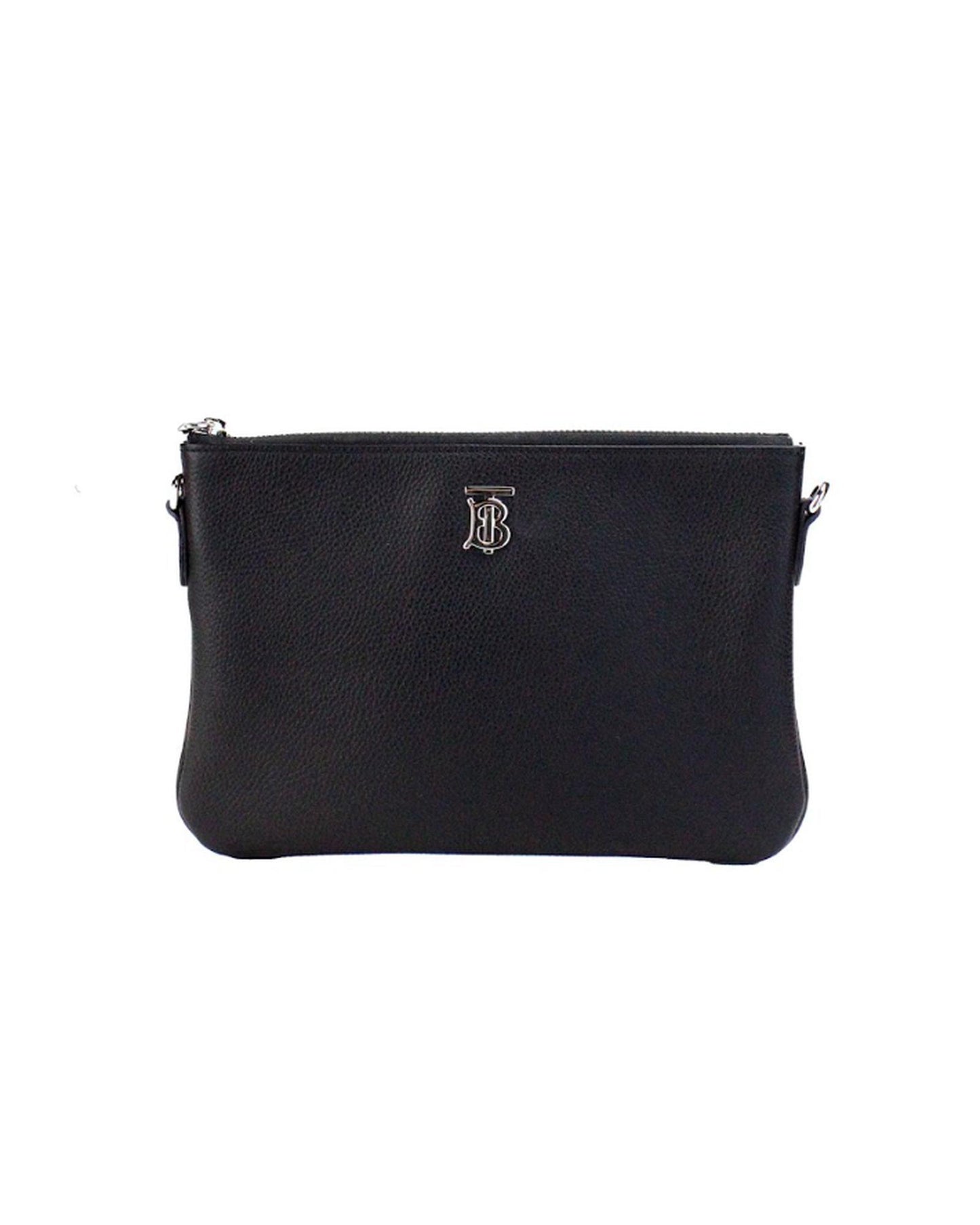 Burberry Women's Peyton Monogram Black Leather Pouch Crossbody Bag Purse - One Size