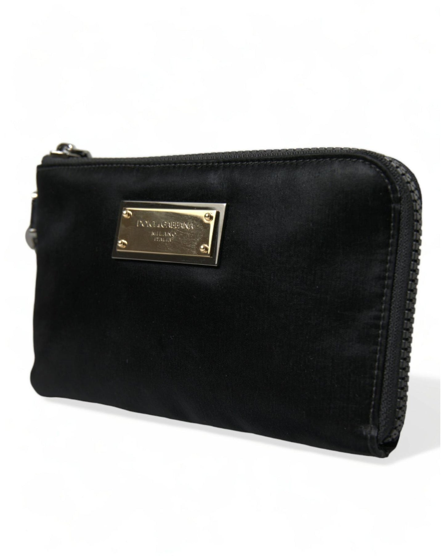 Dolce & Gabbana Women's Black Nylon Logo Plaque Keyring Pouch Clutch Bag - One Size