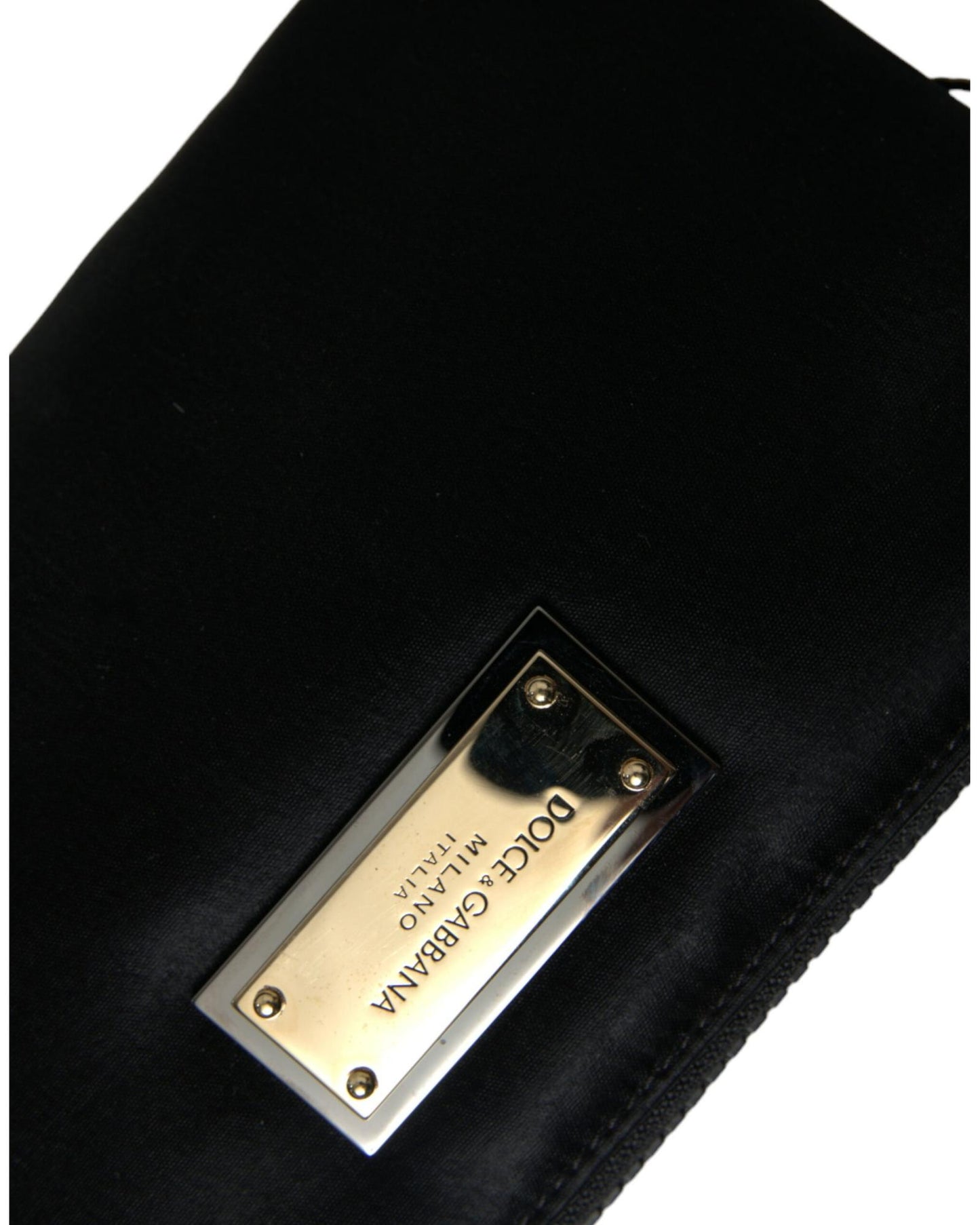 Dolce & Gabbana Women's Black Nylon Logo Plaque Keyring Pouch Clutch Bag - One Size