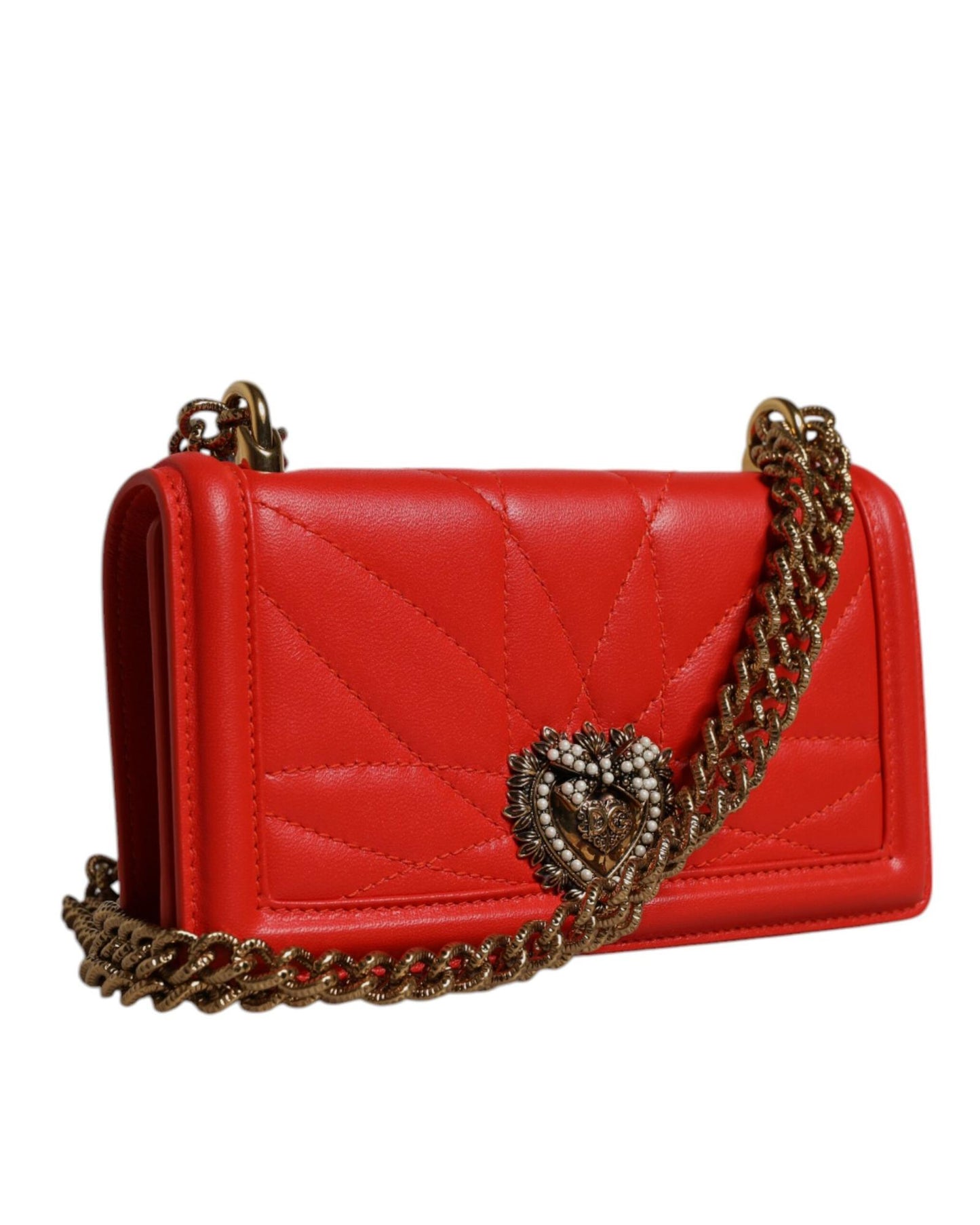 Dolce & Gabbana Women's Red Quilted Devotion Crossbody Chain Phone Cover Bag - One Size