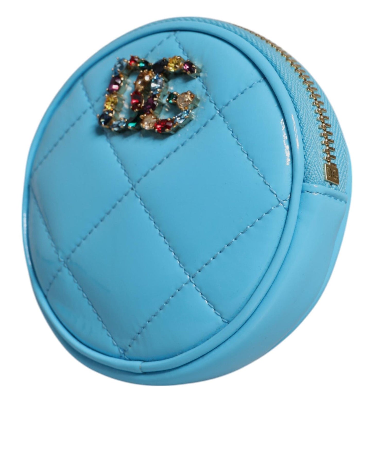 Dolce & Gabbana Women's Light Blue Lamb Leather DG Crystal Round Coin Purse Wallet - One Size