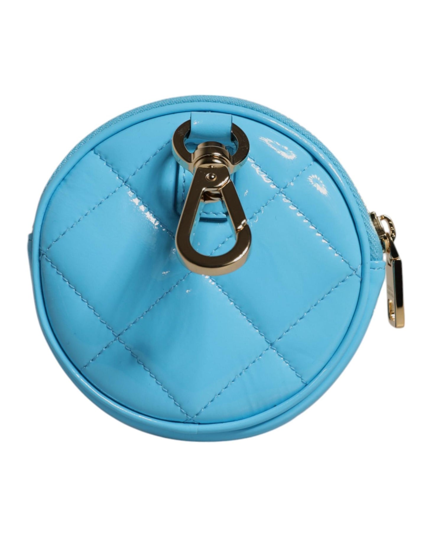 Dolce & Gabbana Women's Light Blue Lamb Leather DG Crystal Round Coin Purse Wallet - One Size