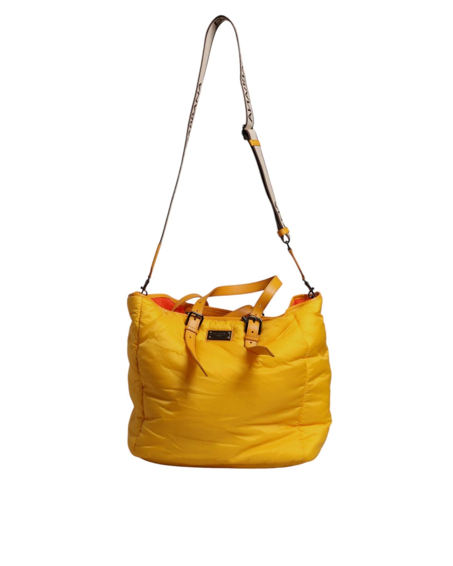 Dolce & Gabbana Men's Yellow Orange Nylon Logo Plaque Hand Shoulder Duffle Bag - One Size