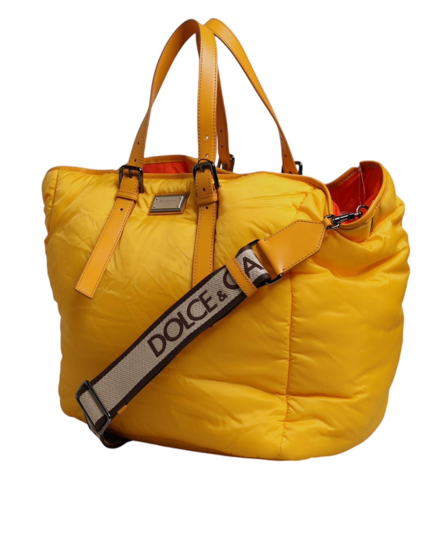 Dolce & Gabbana Men's Yellow Orange Nylon Logo Plaque Hand Shoulder Duffle Bag - One Size