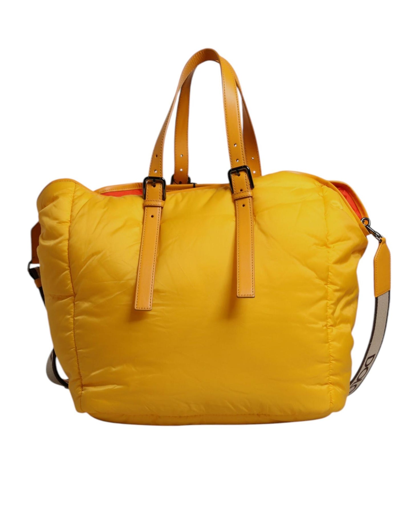 Dolce & Gabbana Men's Yellow Orange Nylon Logo Plaque Hand Shoulder Duffle Bag - One Size