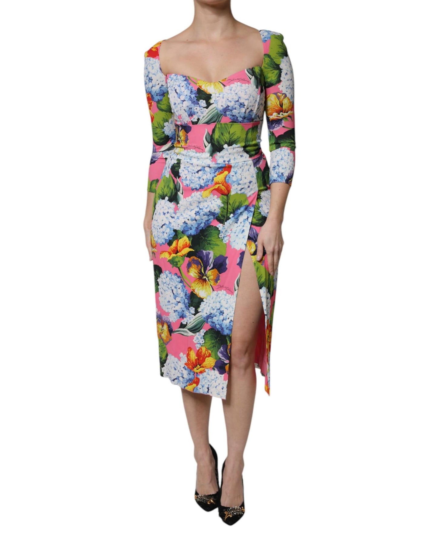 Dolce & Gabbana Women's Multicolor Floral Side Slit Midi Dress - 36 IT