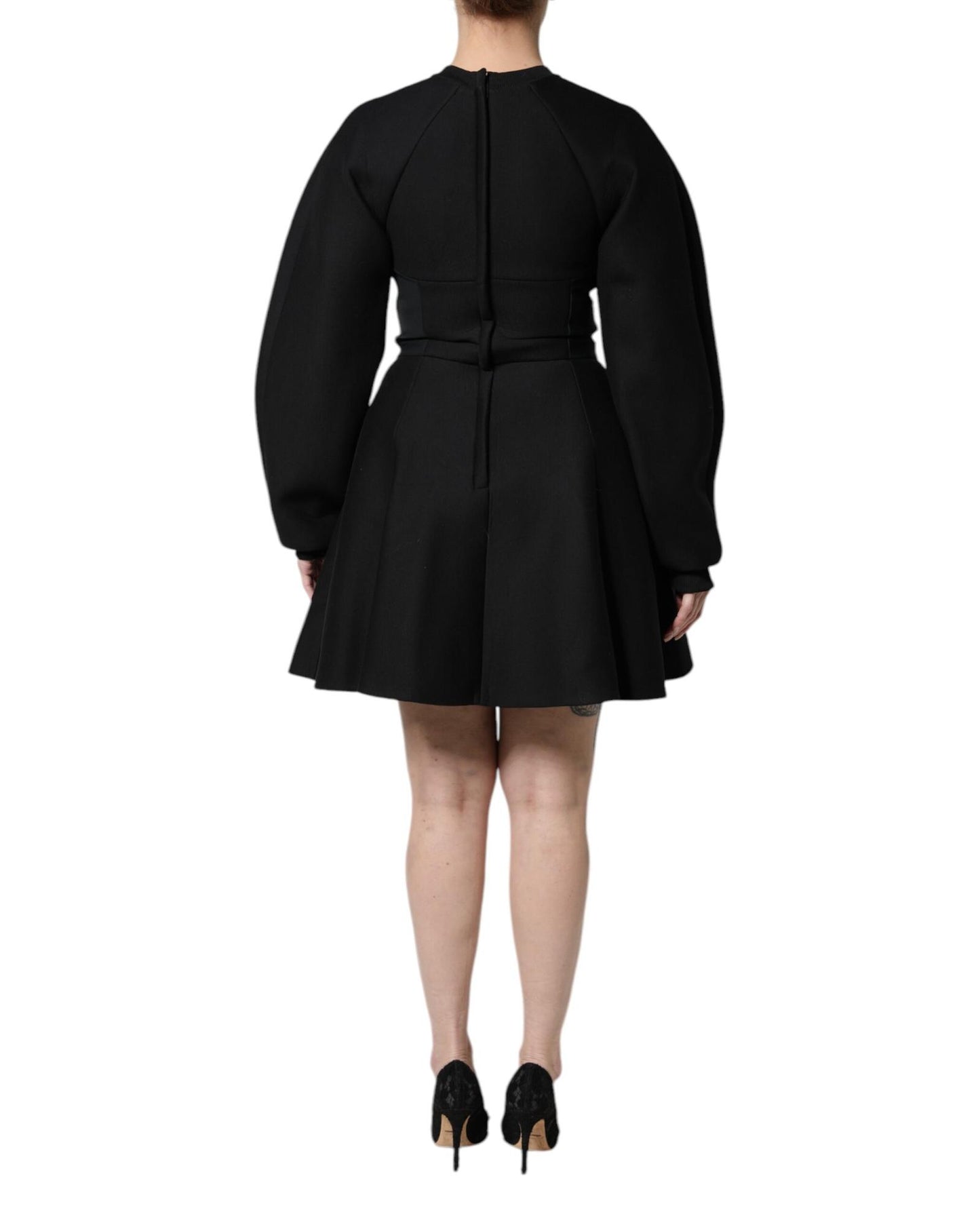 Dolce & Gabbana Women's Black Cotton Long Sleeves A-line Mini Dress - 36 IT