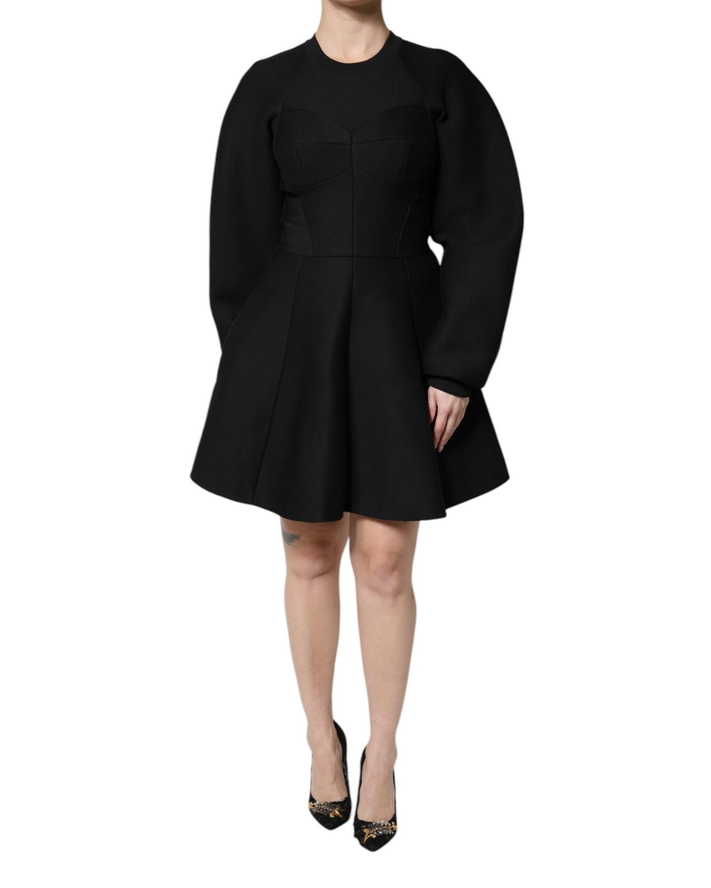 Dolce & Gabbana Women's Black Cotton Long Sleeves A-line Mini Dress - 38 IT