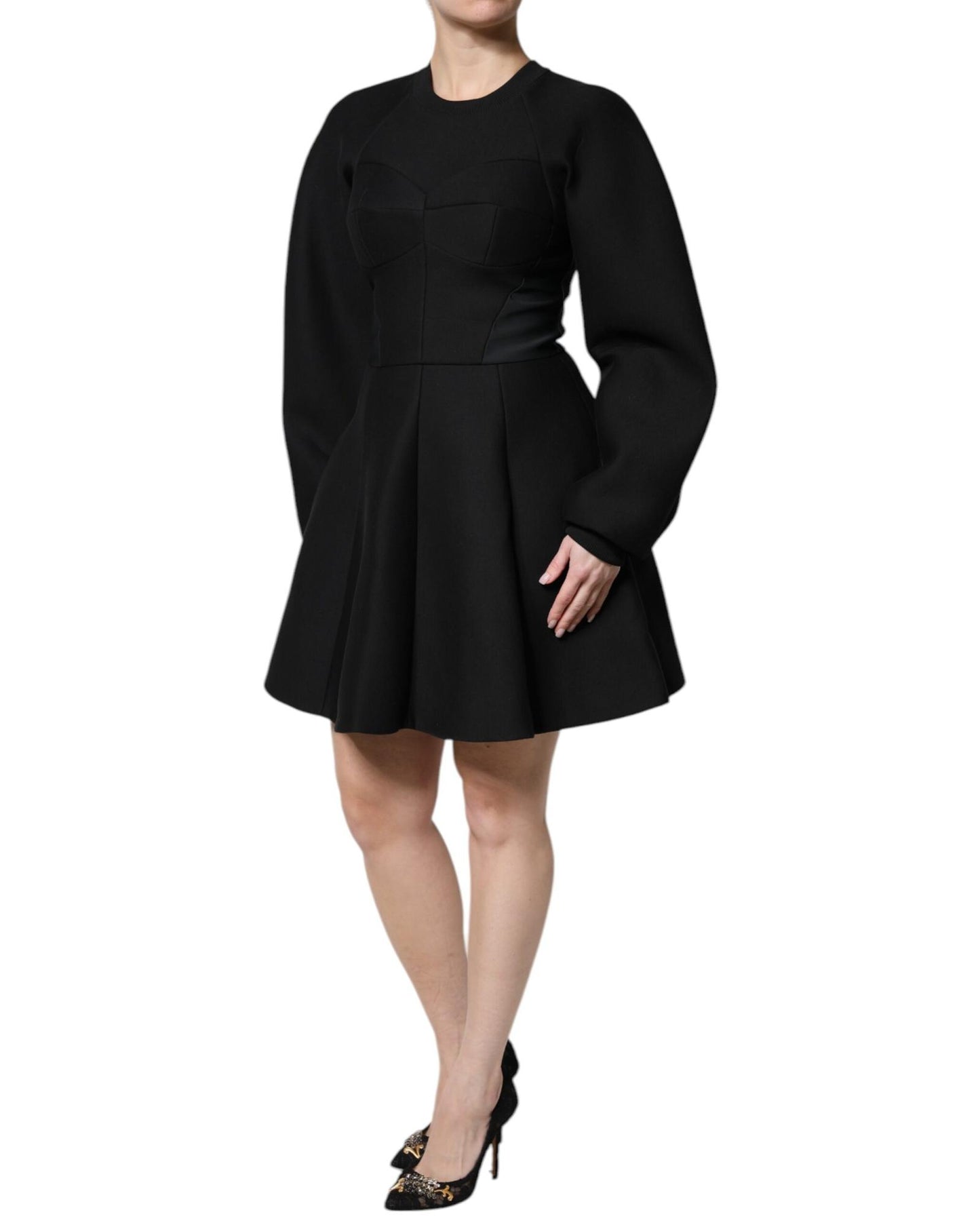 Dolce & Gabbana Women's Black Cotton Long Sleeves A-line Mini Dress - 38 IT