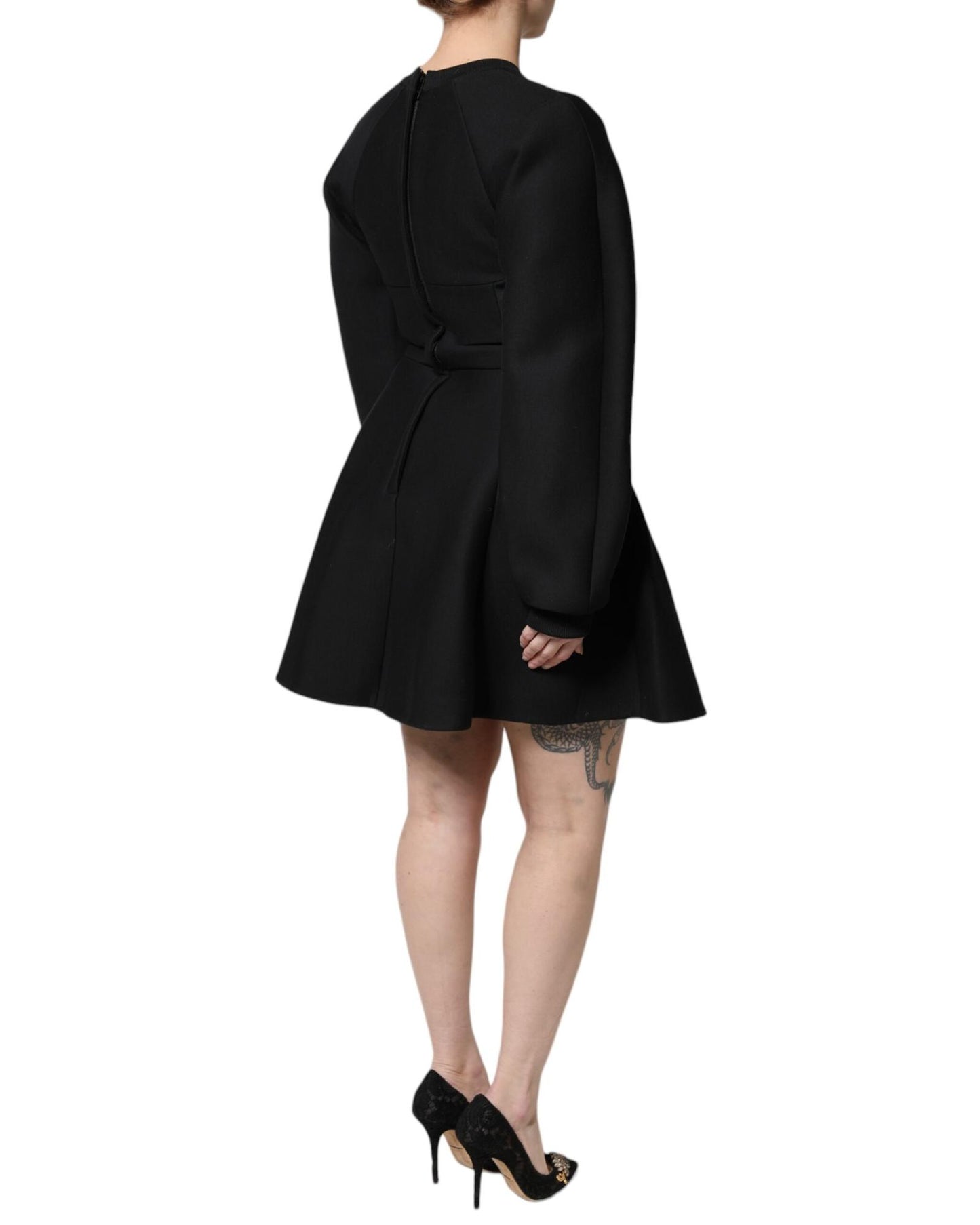 Dolce & Gabbana Women's Black Cotton Long Sleeves A-line Mini Dress - 42 IT