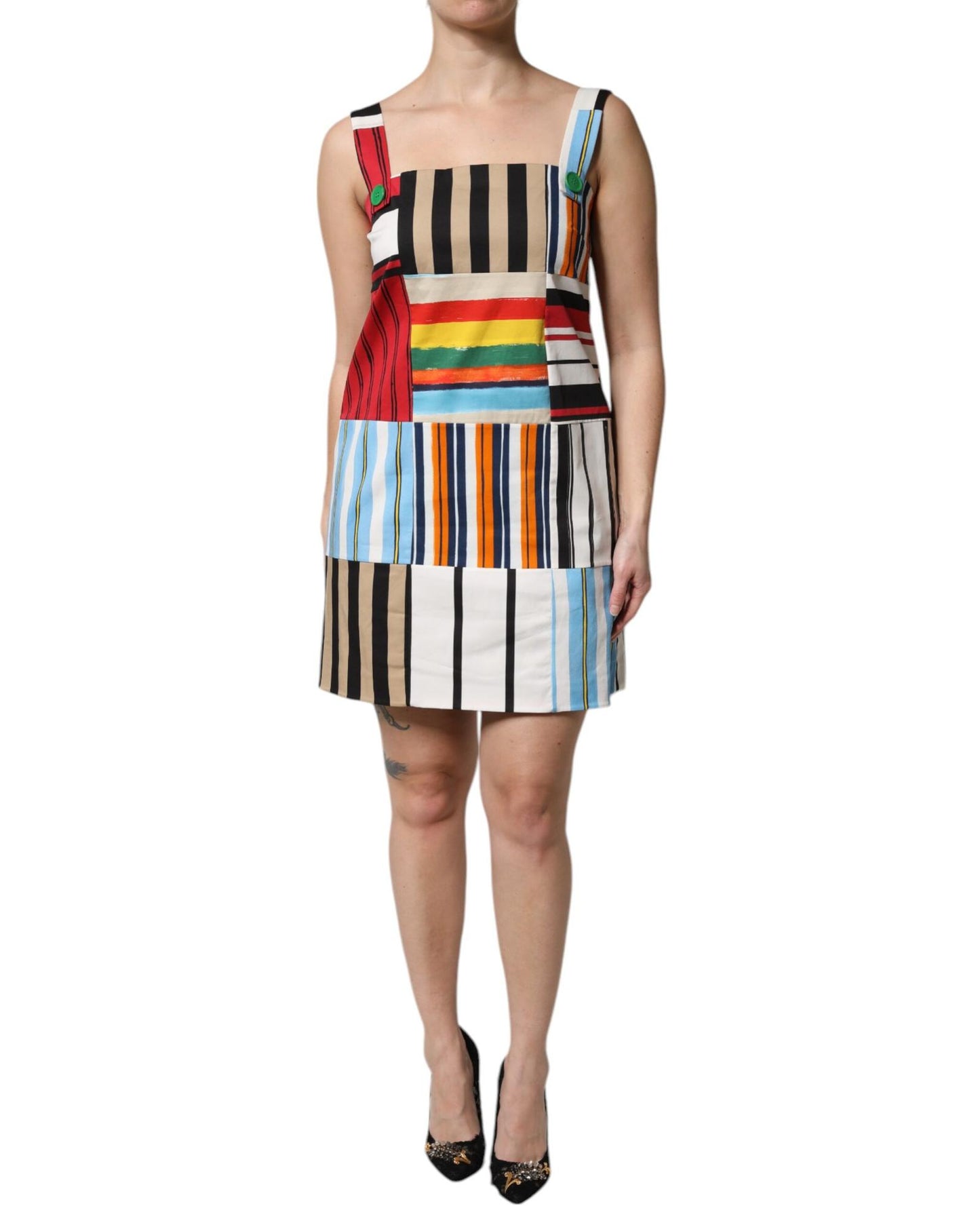 Dolce & Gabbana Women's Multicolor Cotton Stripe Sleeveless Dress - 42 IT