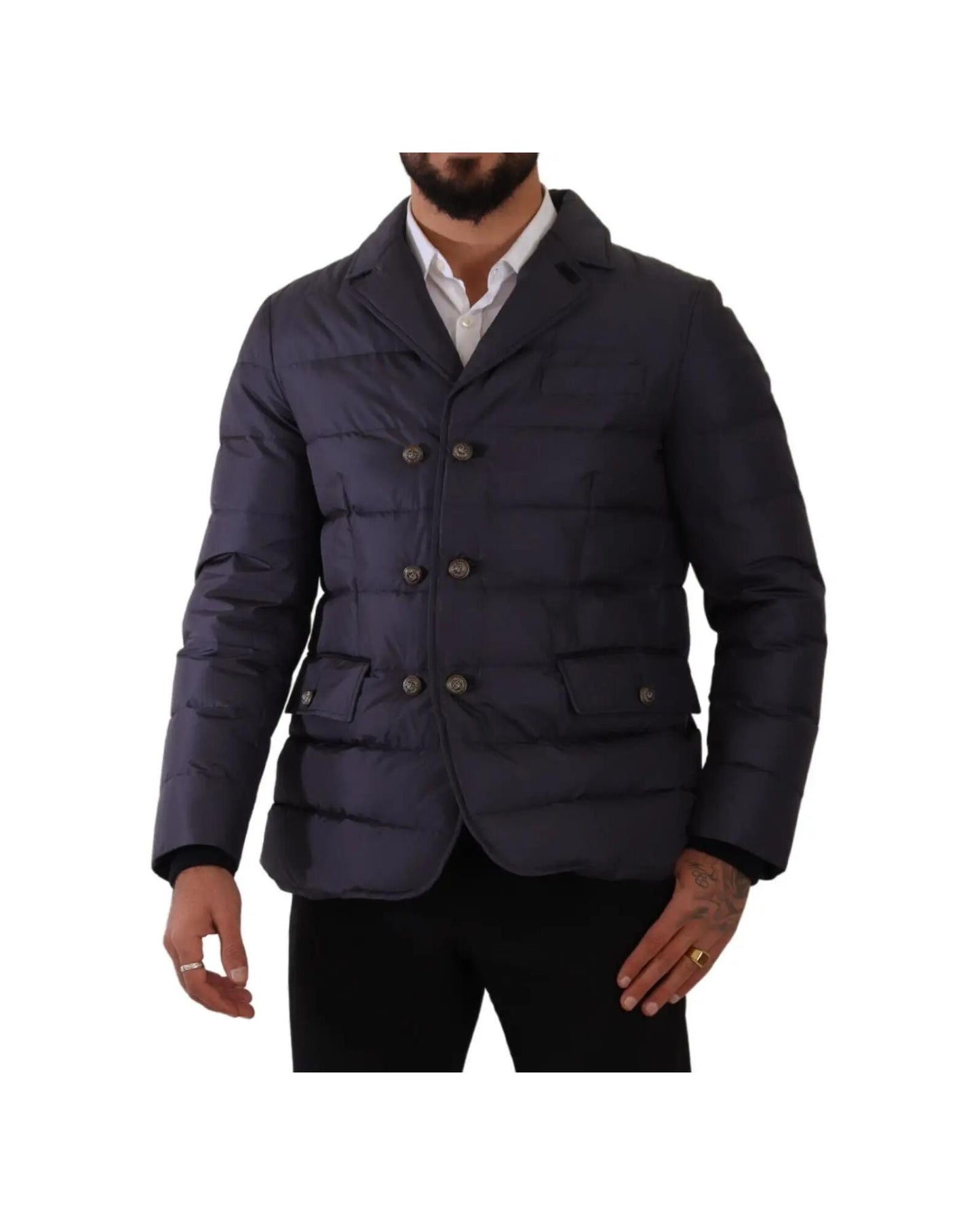 Dolce & Gabbana Men's Blue Silk Goat Coat Blouson Winter Jacket - 52 IT