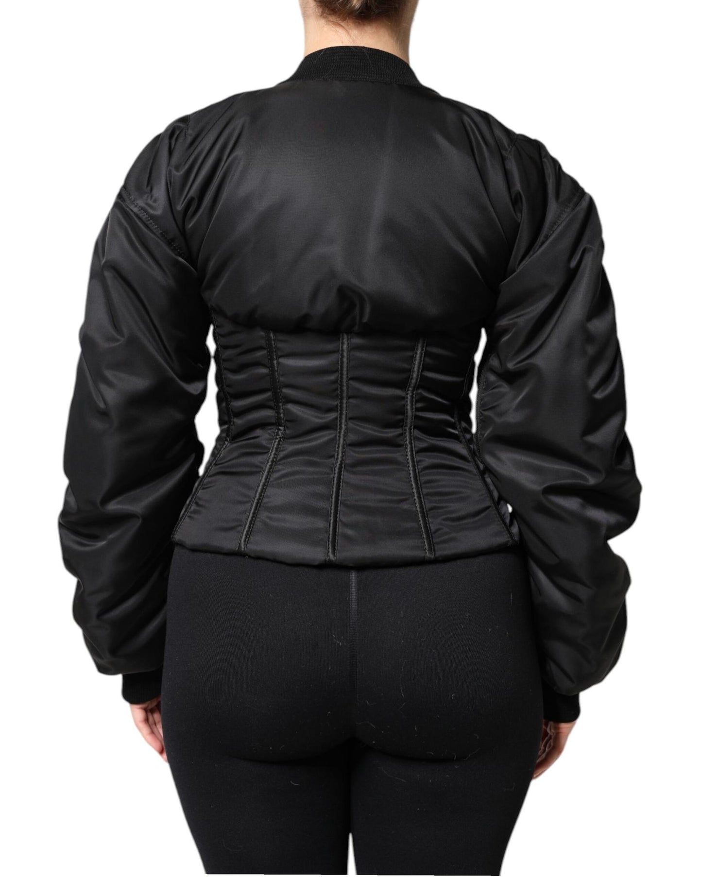 Dolce & Gabbana Women's Black Nylon Full Zip Bustier Corset Jacket - 40 IT