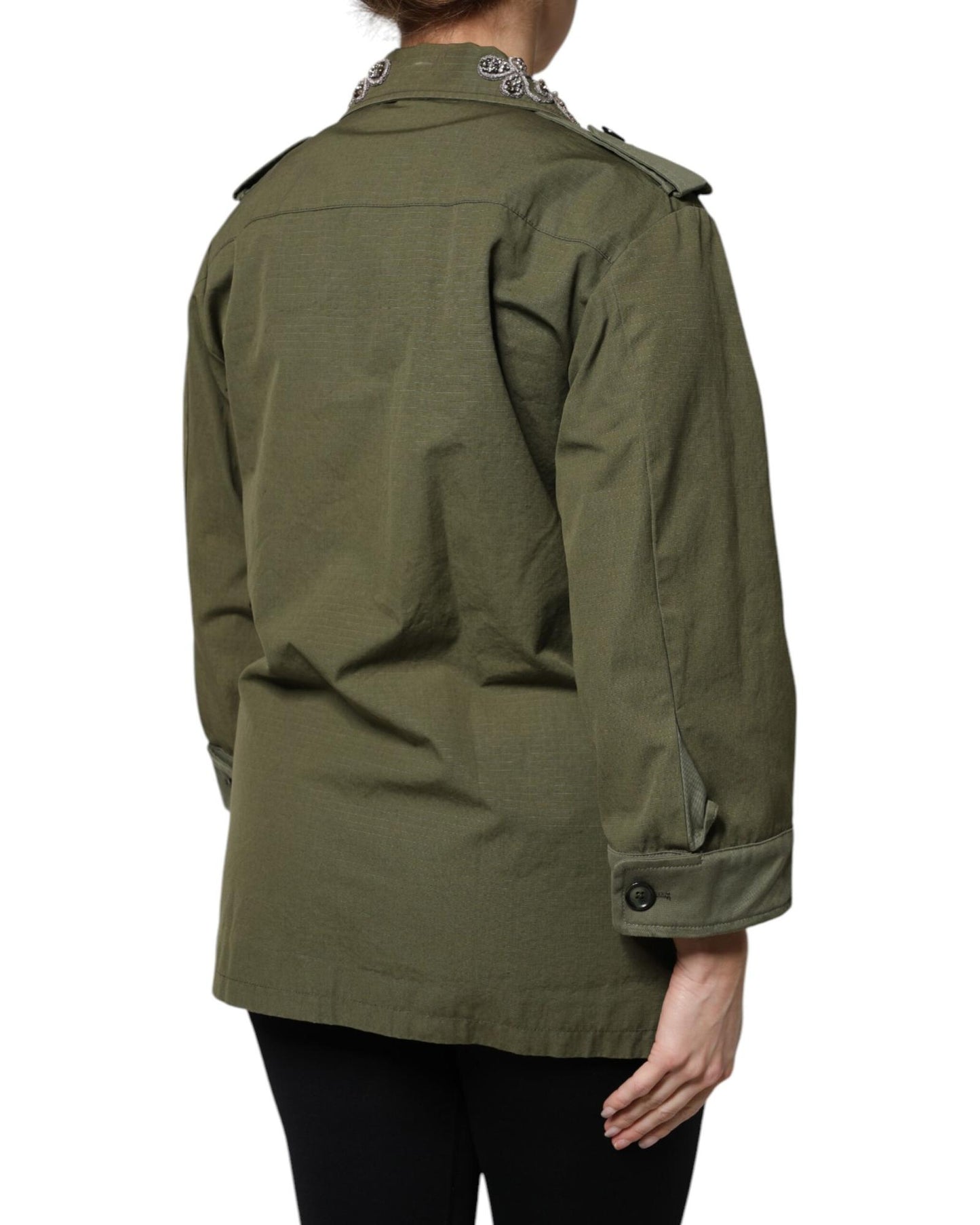 Dolce & Gabbana Women's Military Green Queen Embellished Coat Jacket - 40 IT