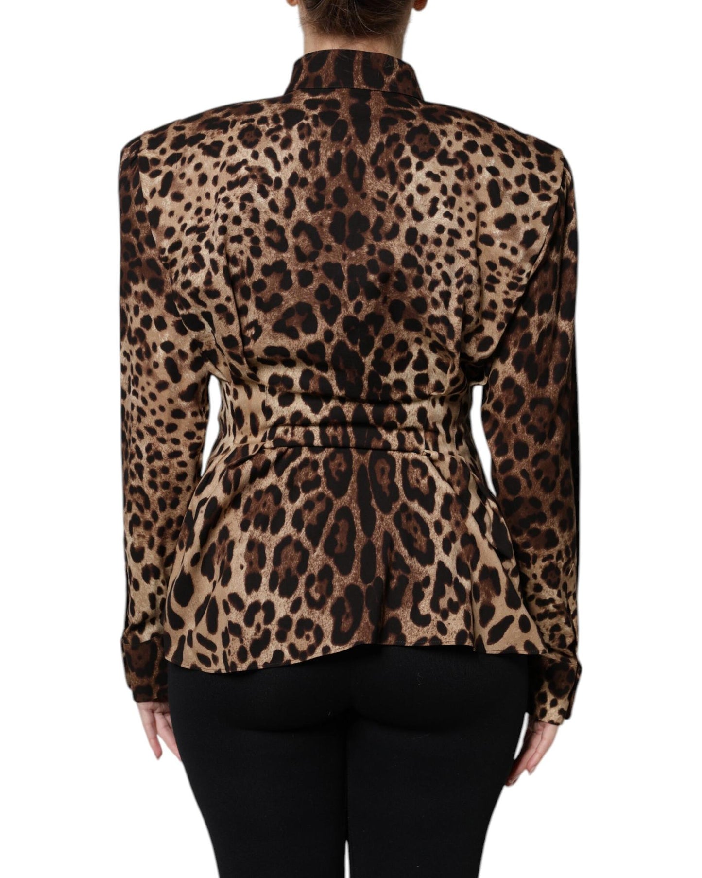Dolce & Gabbana Women's Brown Leopard Silk Button Down Coat Jacket - 38 IT