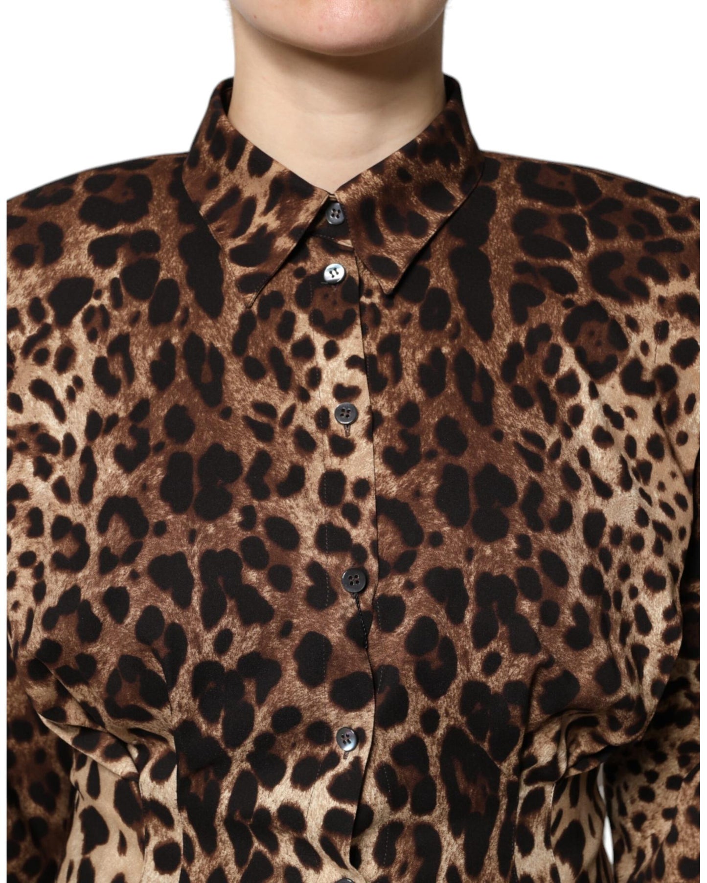 Dolce & Gabbana Women's Brown Leopard Silk Button Down Coat Jacket - 38 IT