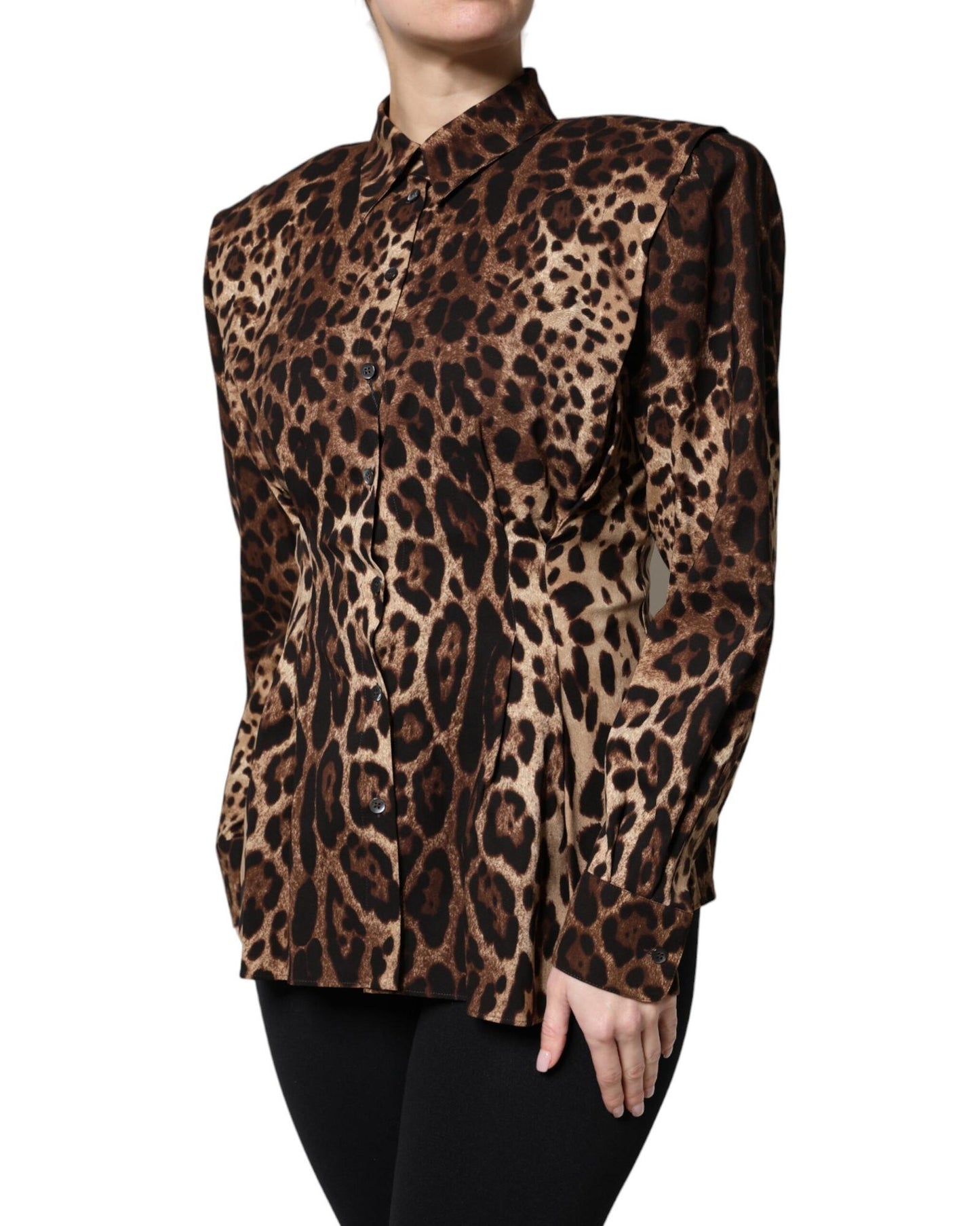Dolce & Gabbana Women's Brown Leopard Silk Button Down Coat Jacket - 42 IT