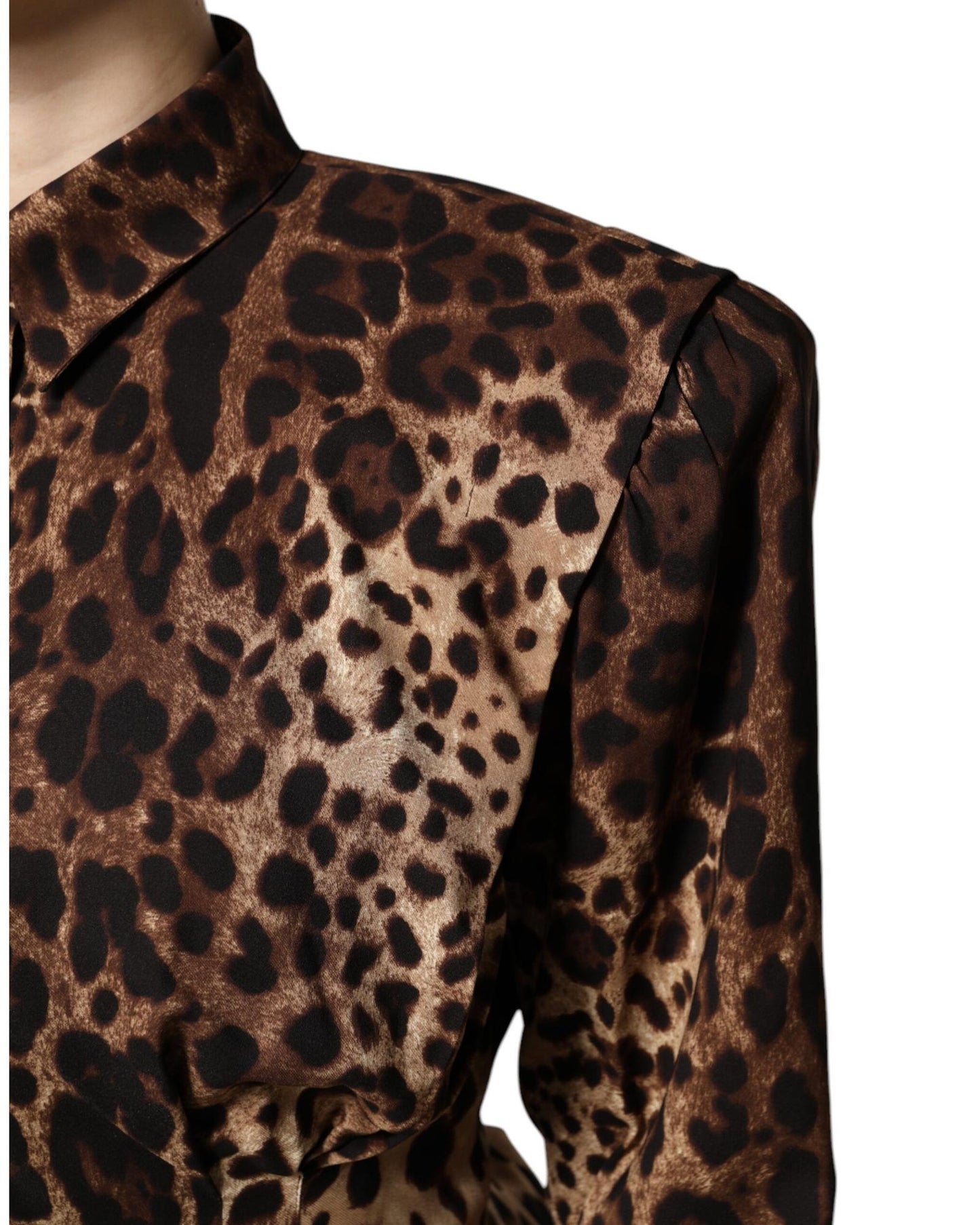 Dolce & Gabbana Women's Brown Leopard Silk Button Down Coat Jacket - 42 IT