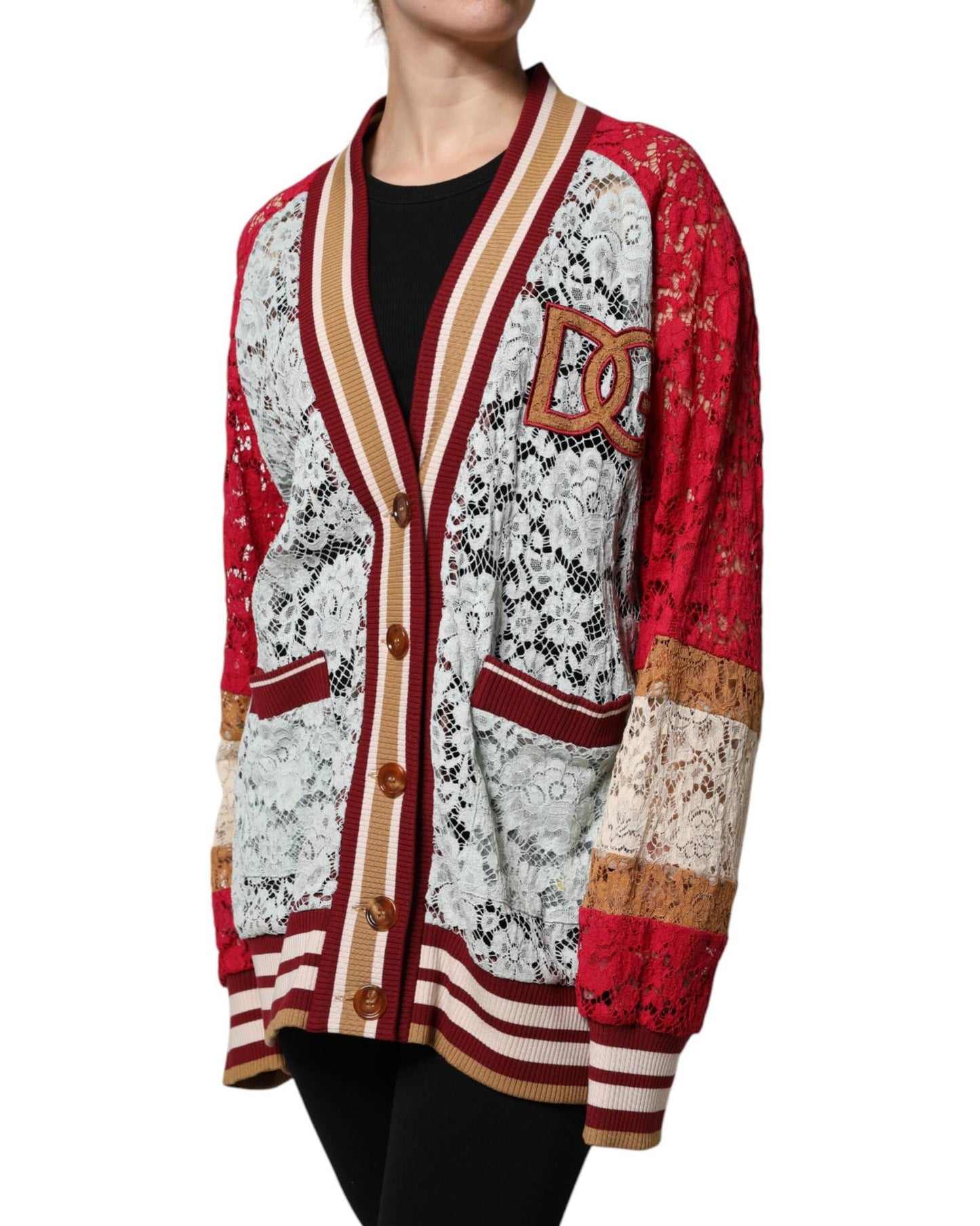 Dolce & Gabbana Women's Multicolor Floral Lace Cardigan Sweater - 40 IT