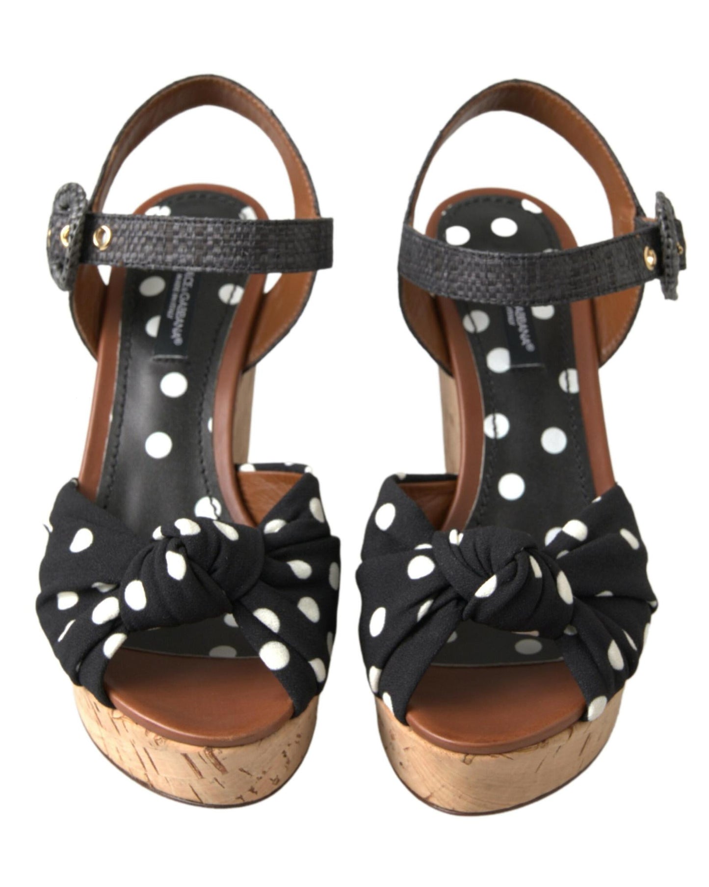 Dolce & Gabbana Women's Black Wedges Polka Dotted Ankle Strap Shoes Sandals - 37 EU