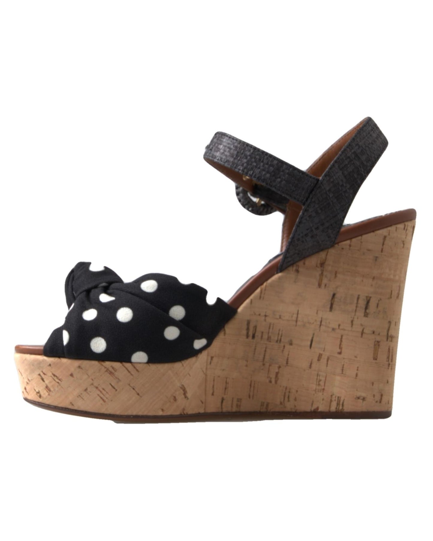 Dolce & Gabbana Women's Black Wedges Polka Dotted Ankle Strap Shoes Sandals - 37.5 EU