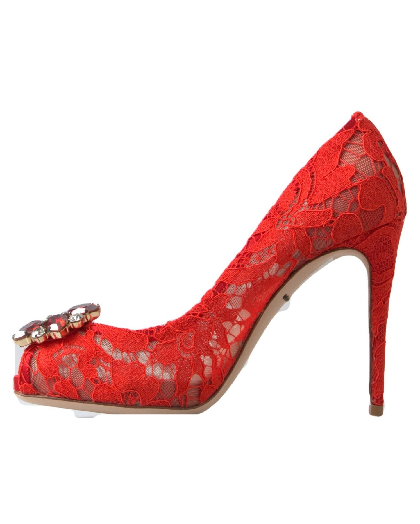 Dolce & Gabbana Women's Red Taormina Lace Crystal Heels Pumps Shoes - 37 EU