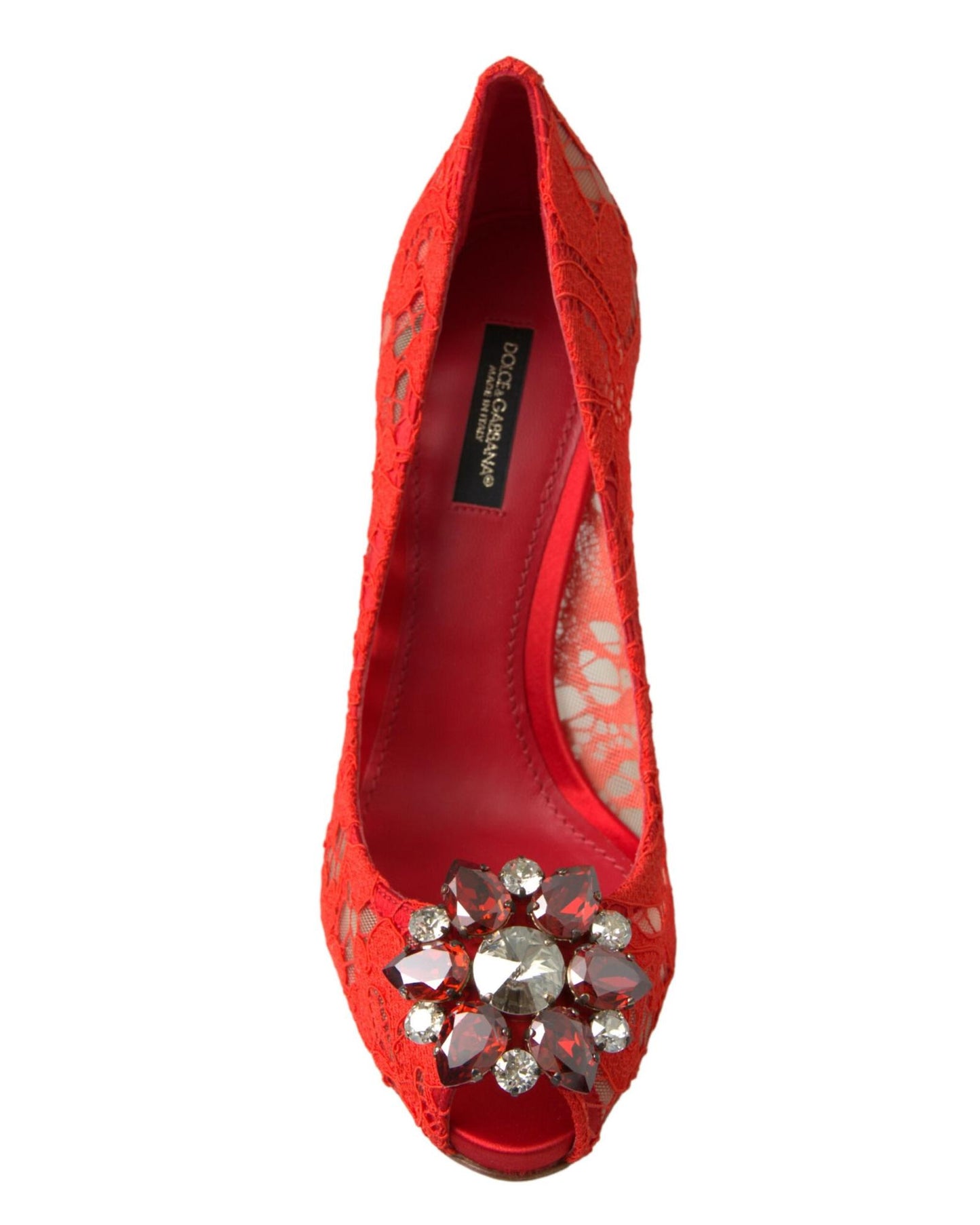 Dolce & Gabbana Women's Red Taormina Lace Crystal Heels Pumps Shoes - 37 EU
