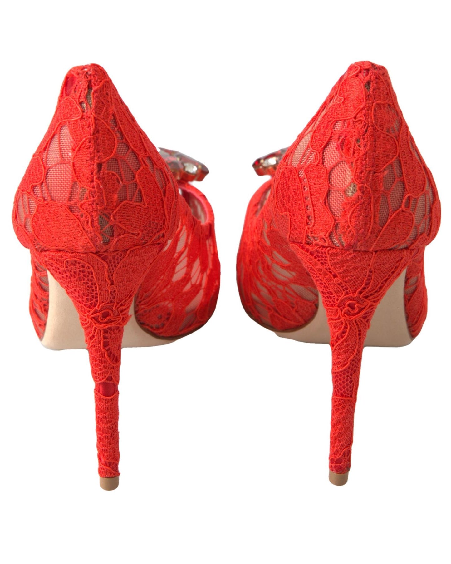 Dolce & Gabbana Women's Red Taormina Lace Crystal Heels Pumps Shoes - 37 EU