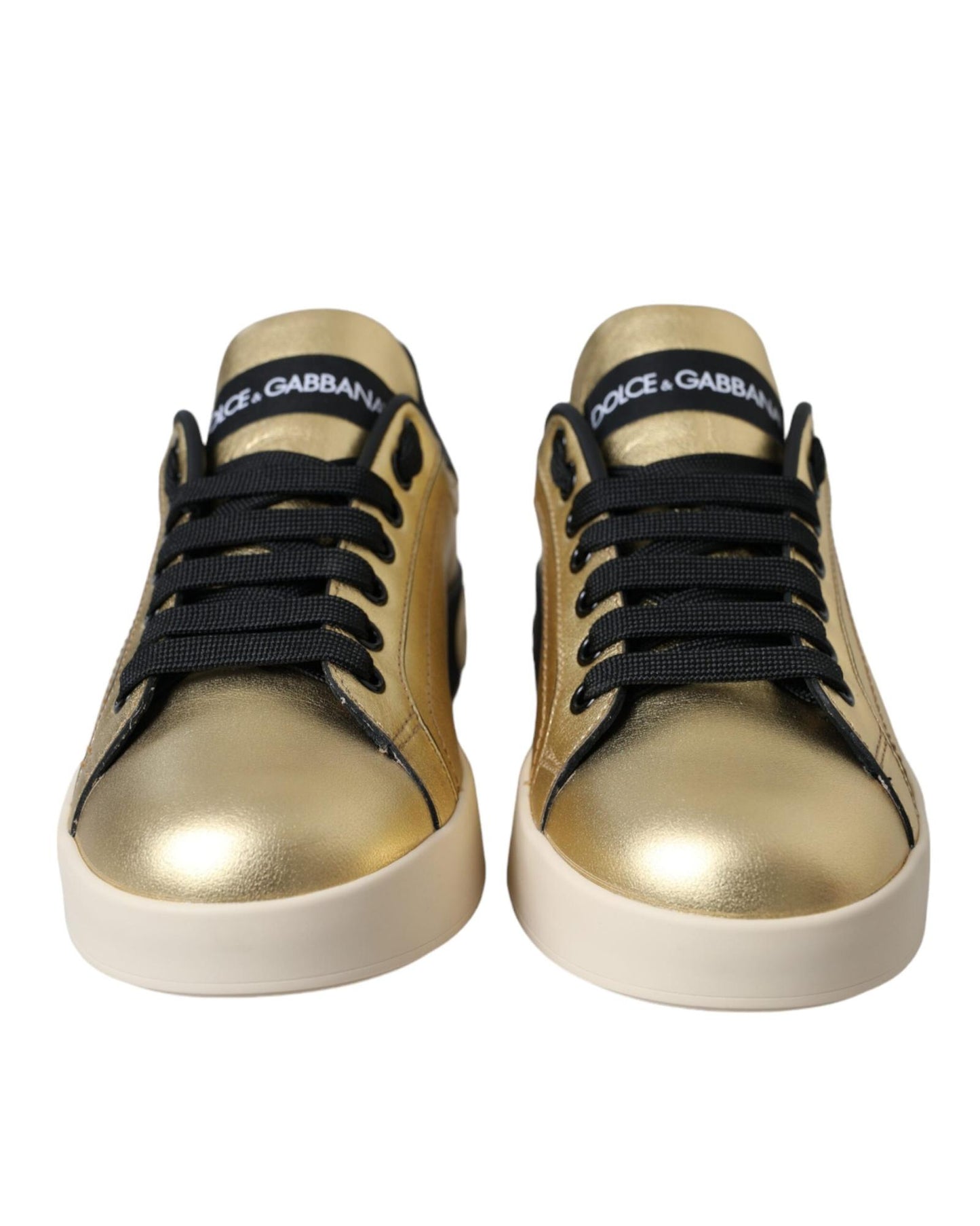 Dolce & Gabbana Women's Gold Portofino Calf Leather Sneakers Shoes - 37 EU