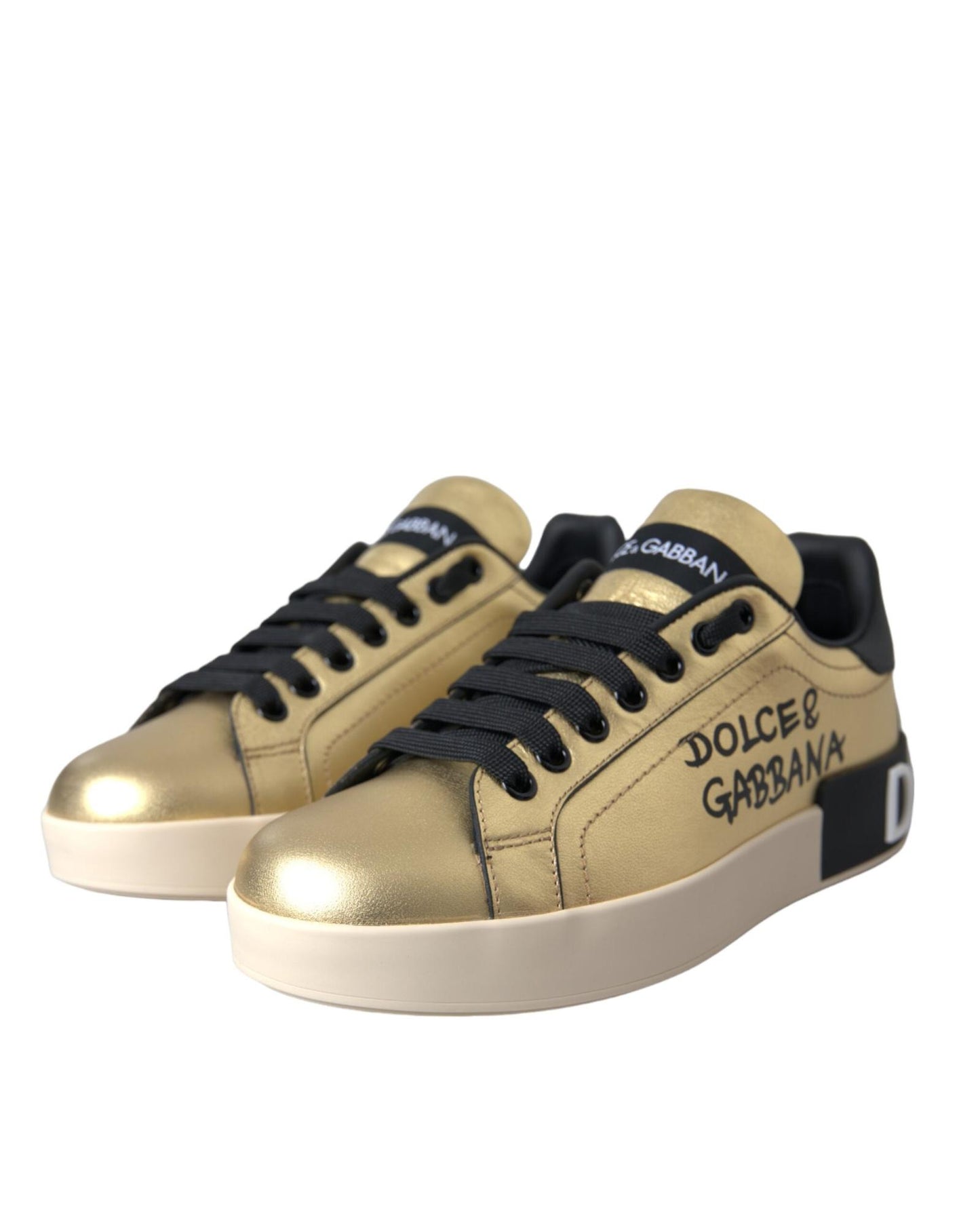 Dolce & Gabbana Women's Gold Portofino Calf Leather Sneakers Shoes - 37 EU