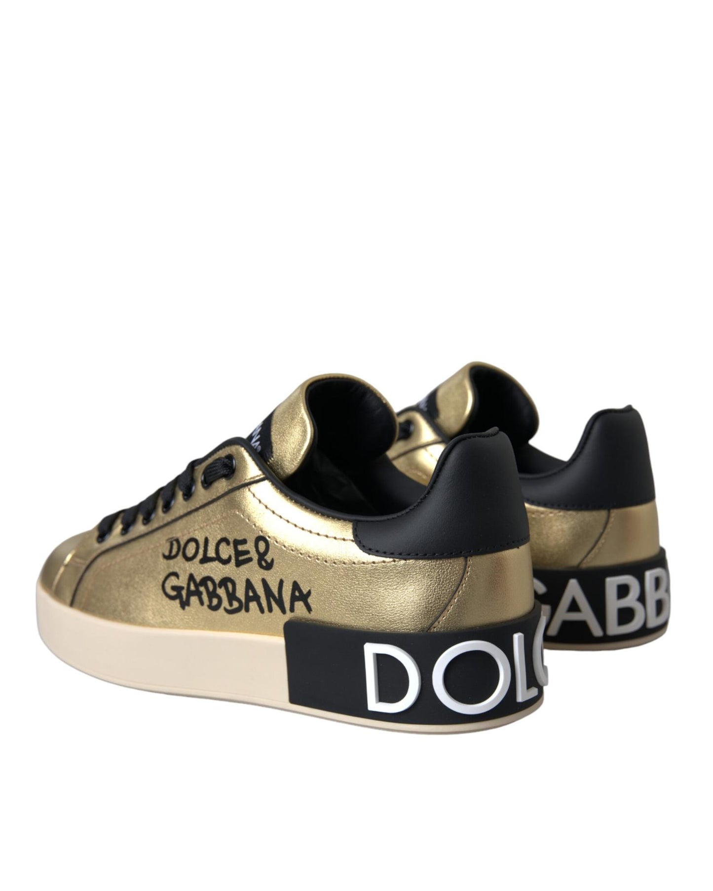 Dolce & Gabbana Women's Gold Portofino Calf Leather Sneakers Shoes - 37 EU