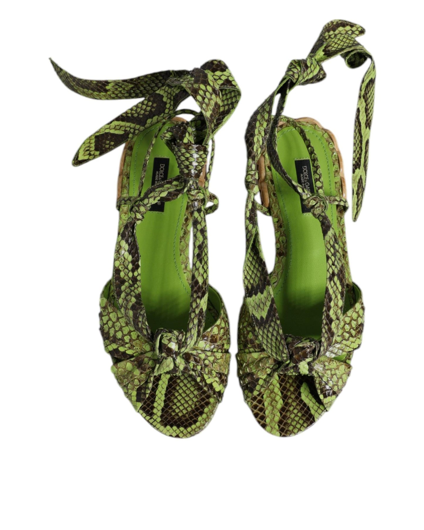 Dolce & Gabbana Women's Green Animal Print Ankle Wrap Sandals Shoes - 39.5 EU
