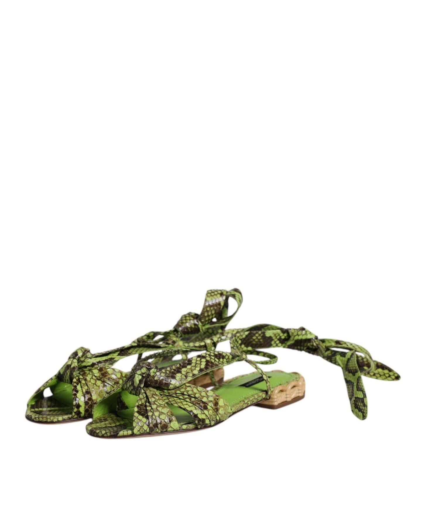 Dolce & Gabbana Women's Green Animal Print Ankle Wrap Sandals Shoes - 39.5 EU