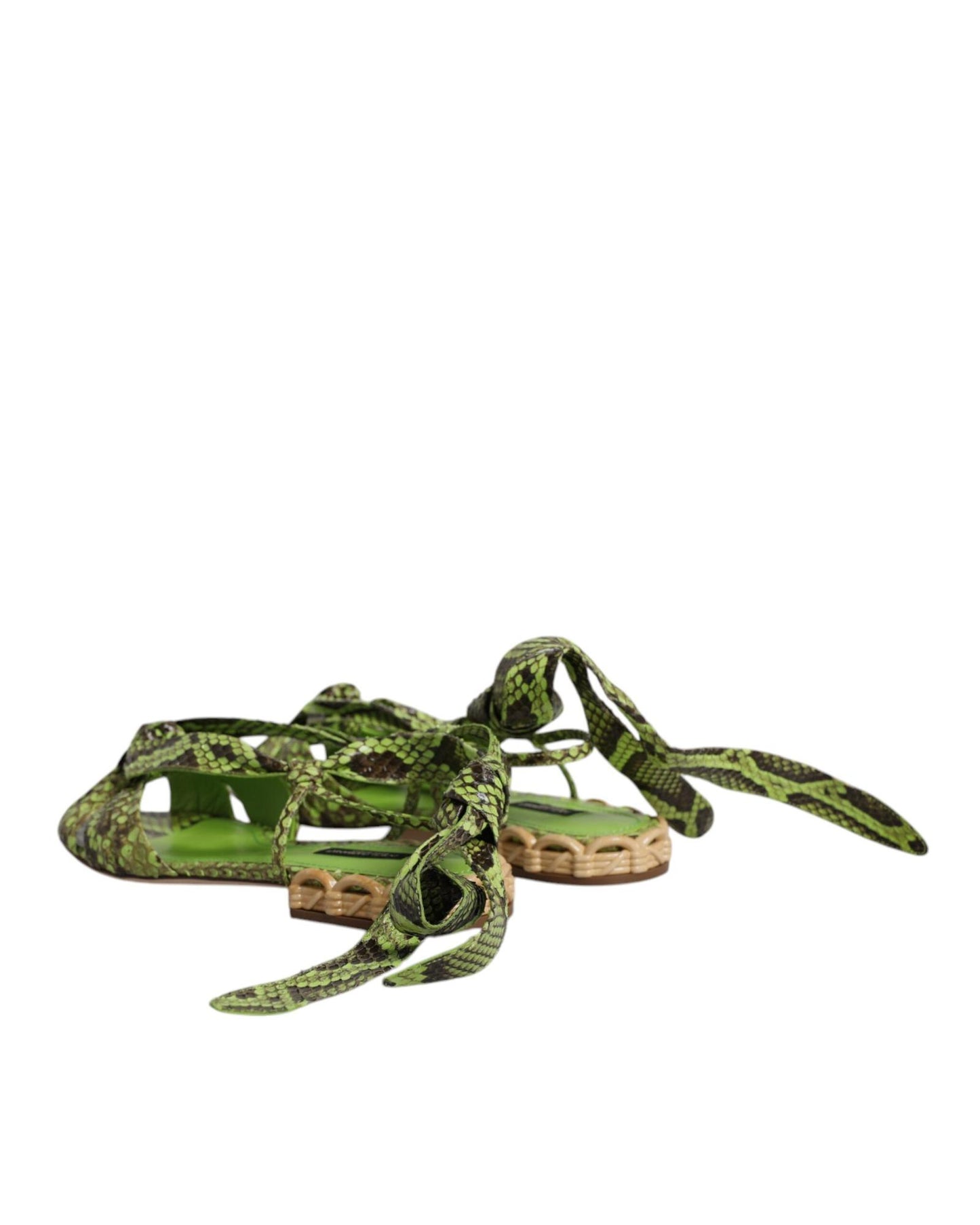 Dolce & Gabbana Women's Green Animal Print Ankle Wrap Sandals Shoes - 39.5 EU