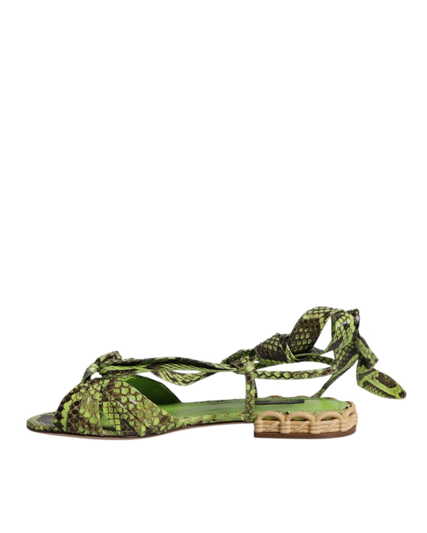 Dolce & Gabbana Women's Green Animal Print Ankle Wrap Sandals Shoes - 39.5 EU