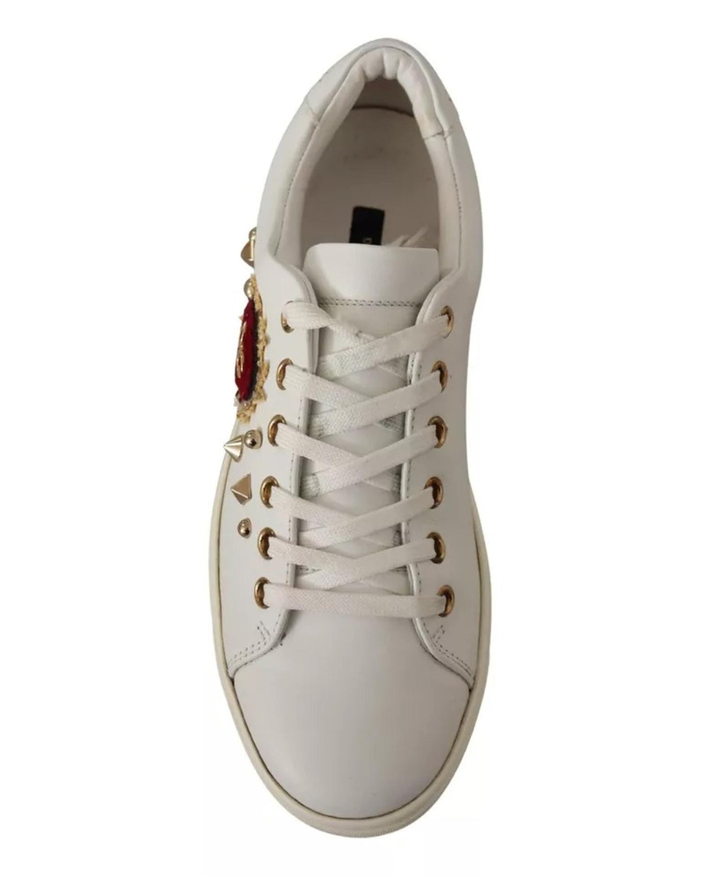 Dolce & Gabbana Women's White Leather Gold Red Heart Sneakers Shoes - 36 EU