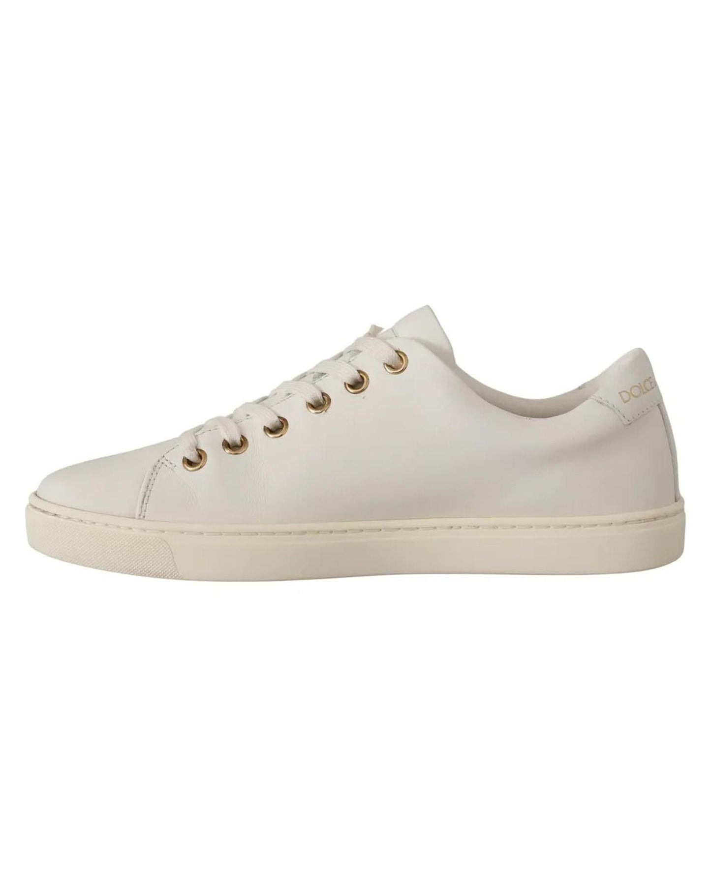 Dolce & Gabbana Women's White Leather Gold Red Heart Sneakers Shoes - 36 EU