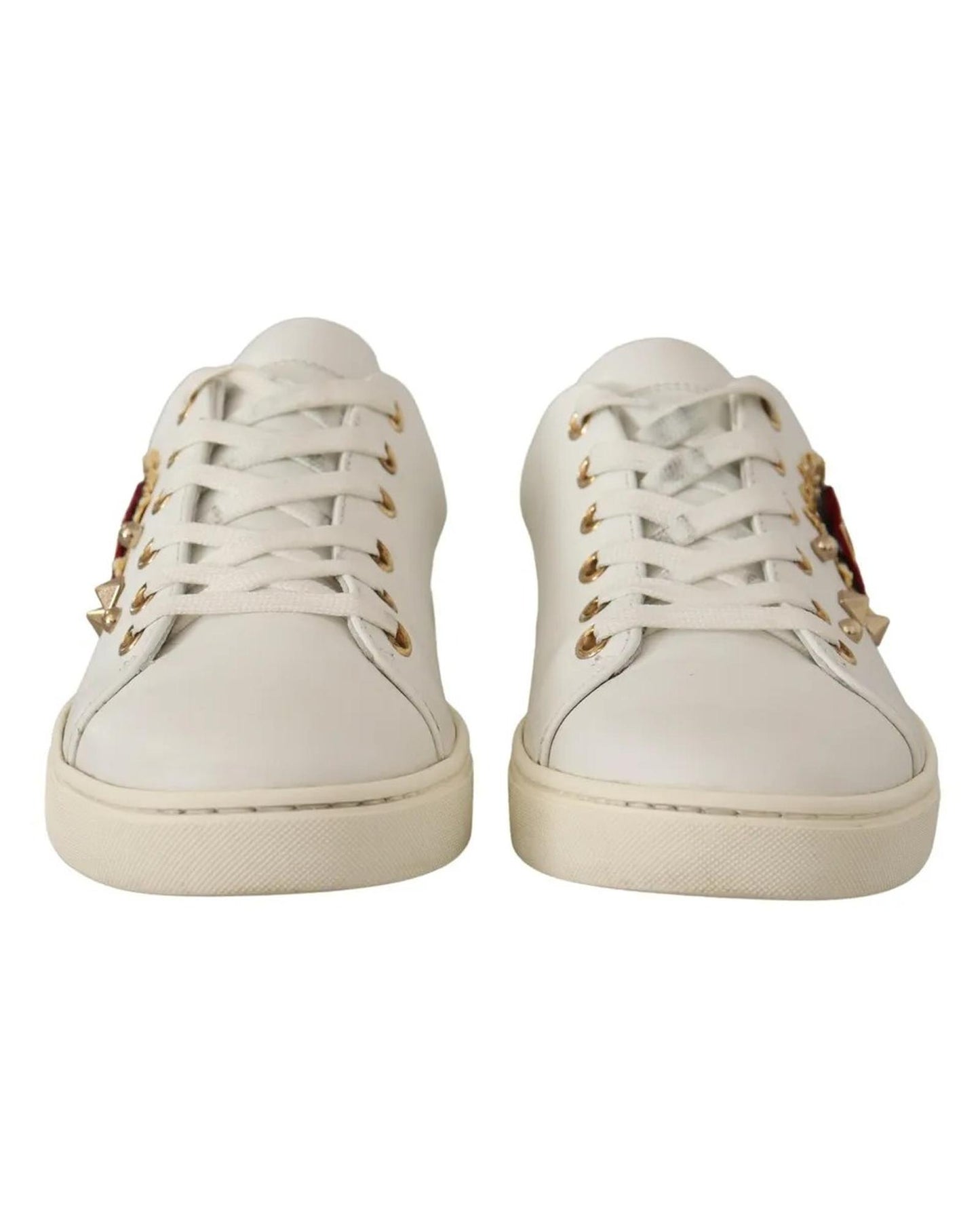 Dolce & Gabbana Women's White Leather Gold Red Heart Sneakers Shoes - 36 EU