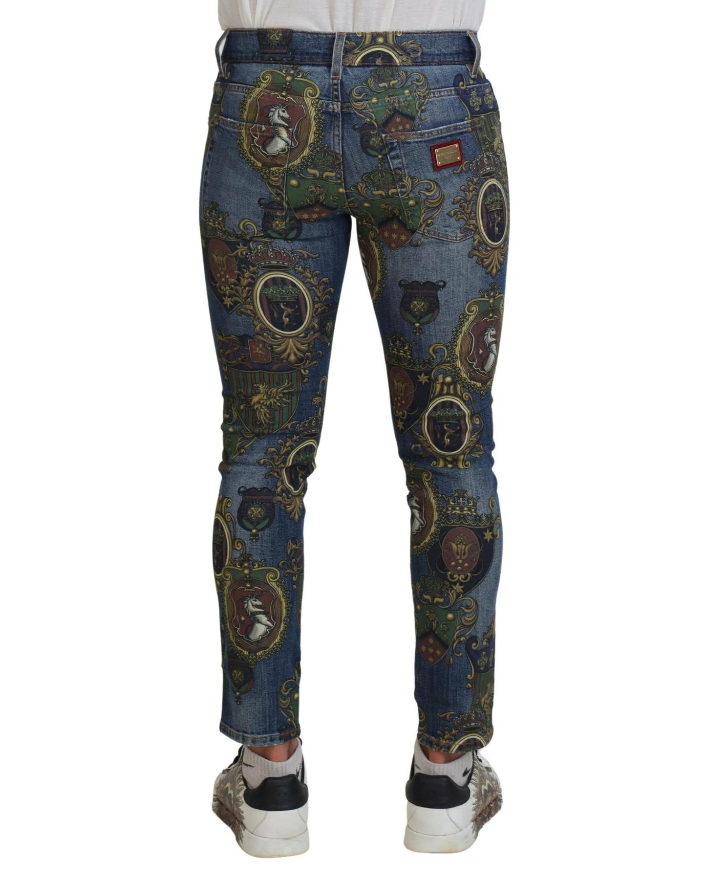 Dolce & Gabbana Men's Blue Medal Print Slim Fit Cotton Jeans - 46 IT