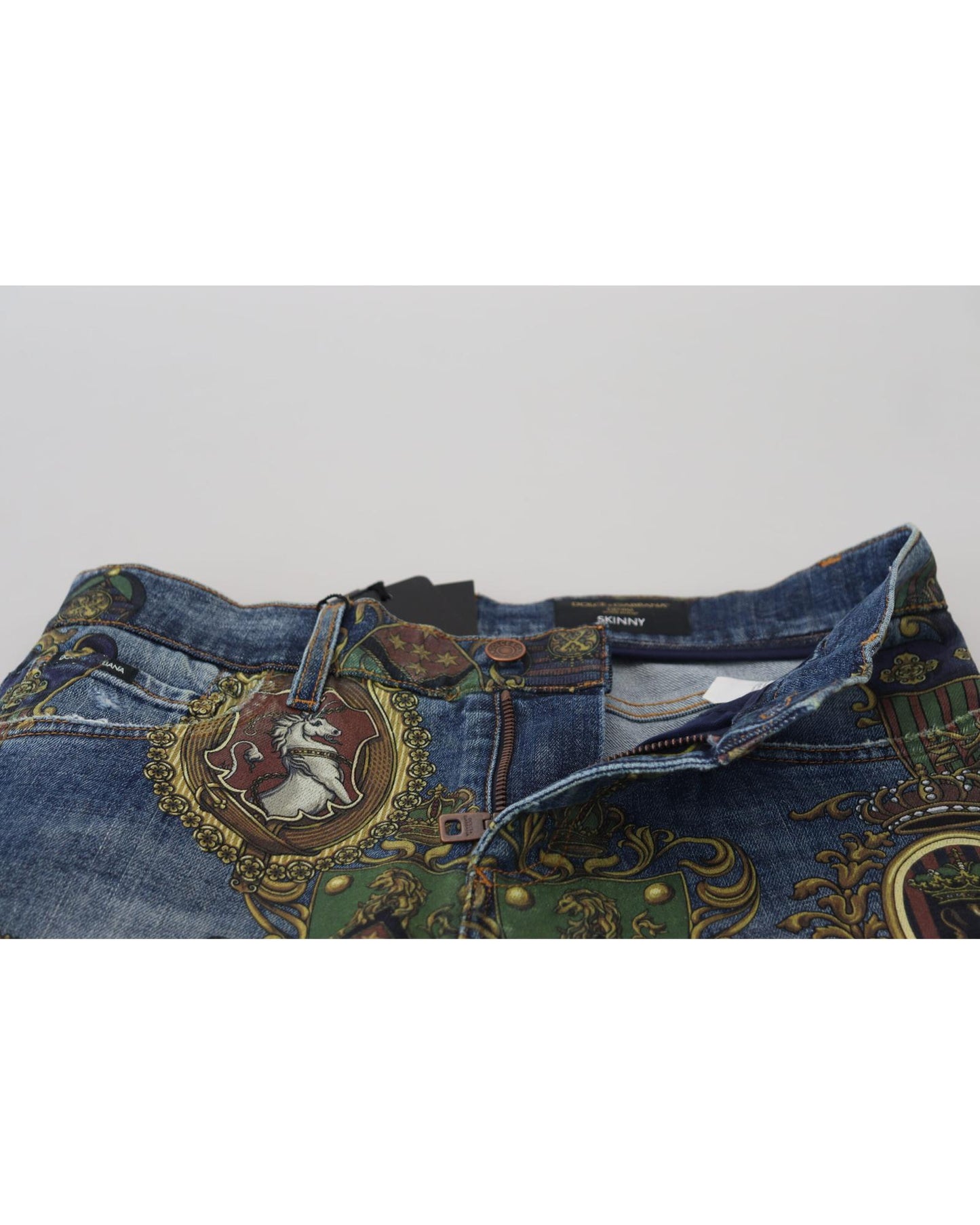 Dolce & Gabbana Men's Blue Medal Print Slim Fit Cotton Jeans - 46 IT