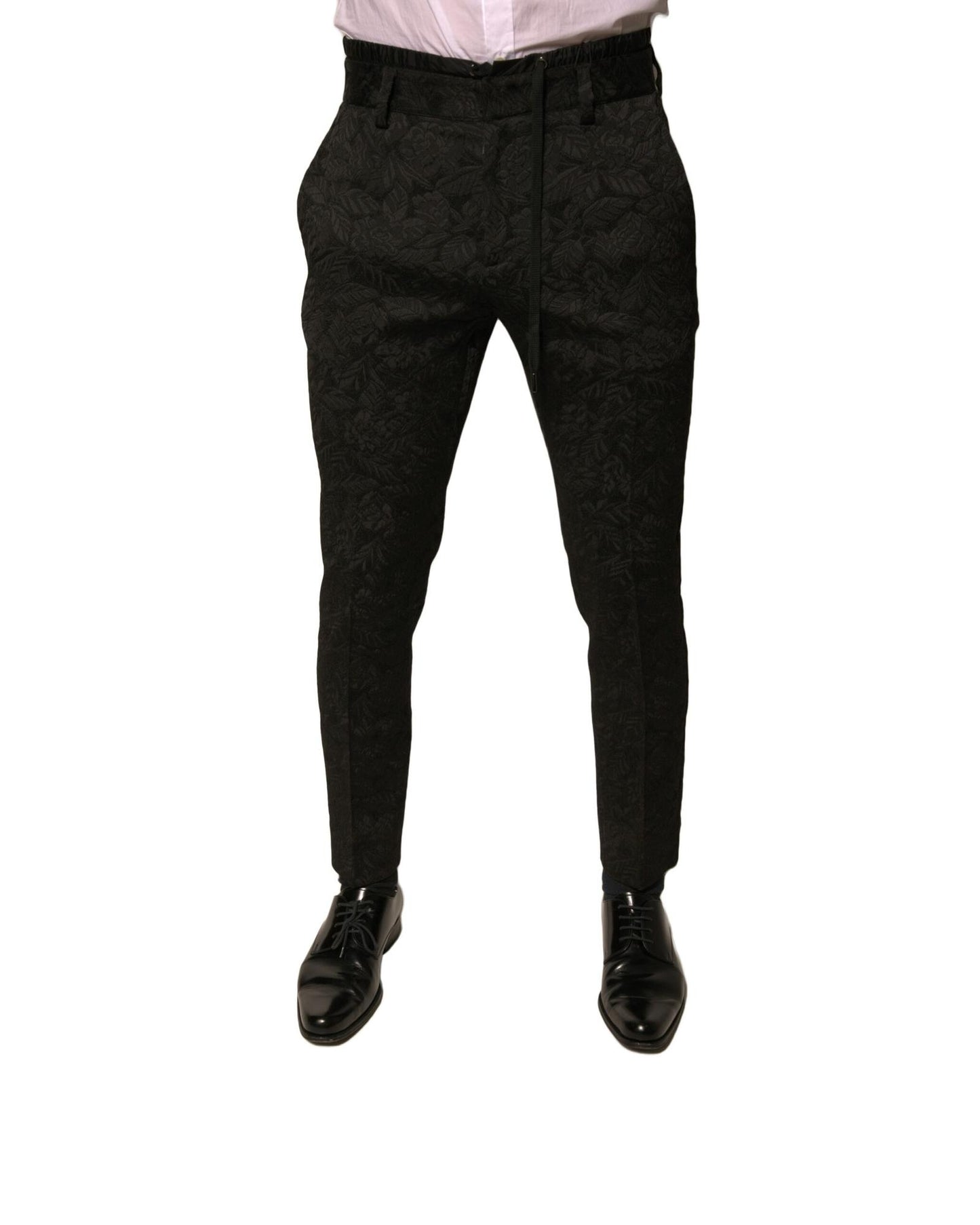 Dolce & Gabbana Men's Black Brocade Polyester Skinny Dress Pants - 44 IT