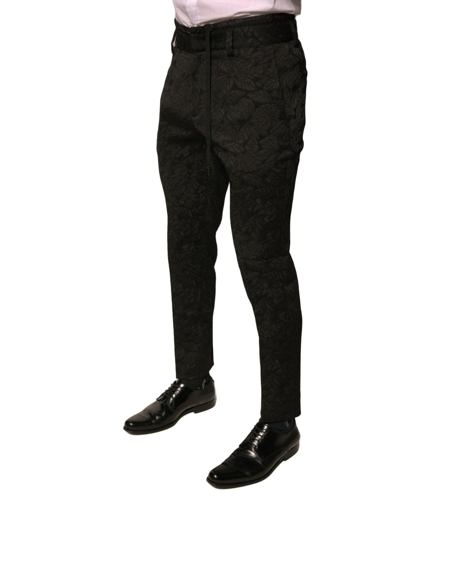 Dolce & Gabbana Men's Black Brocade Polyester Skinny Dress Pants - 44 IT