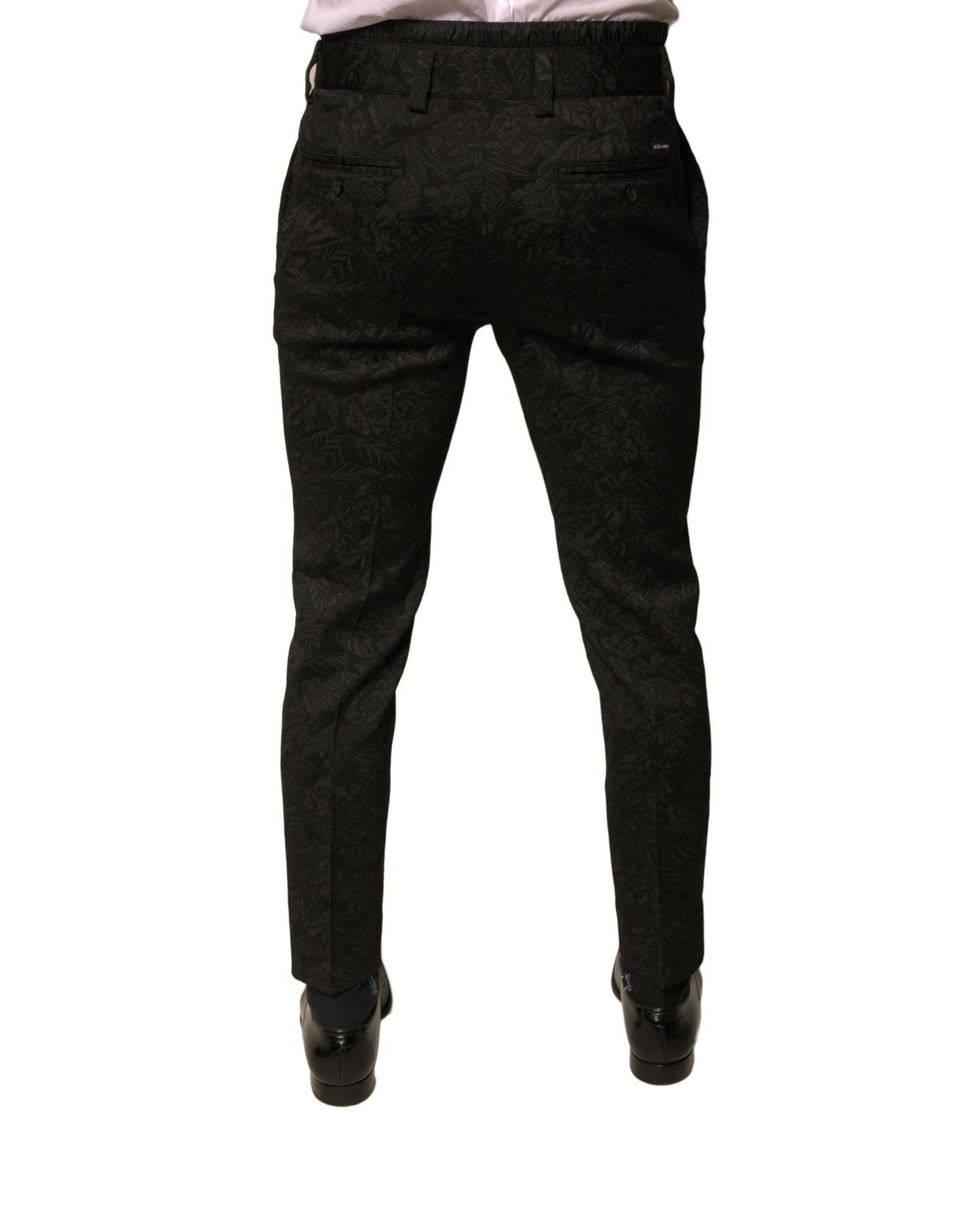 Dolce & Gabbana Men's Black Brocade Polyester Skinny Dress Pants - 44 IT