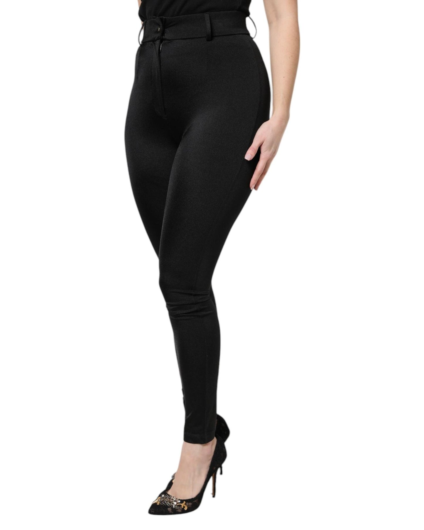 Dolce & Gabbana Women's Black Nylon High Waist Slim Fit Pants - 40 IT