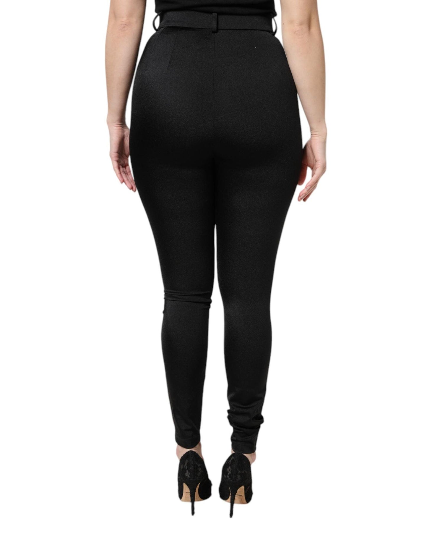 Dolce & Gabbana Women's Black Nylon High Waist Slim Fit Pants - 40 IT